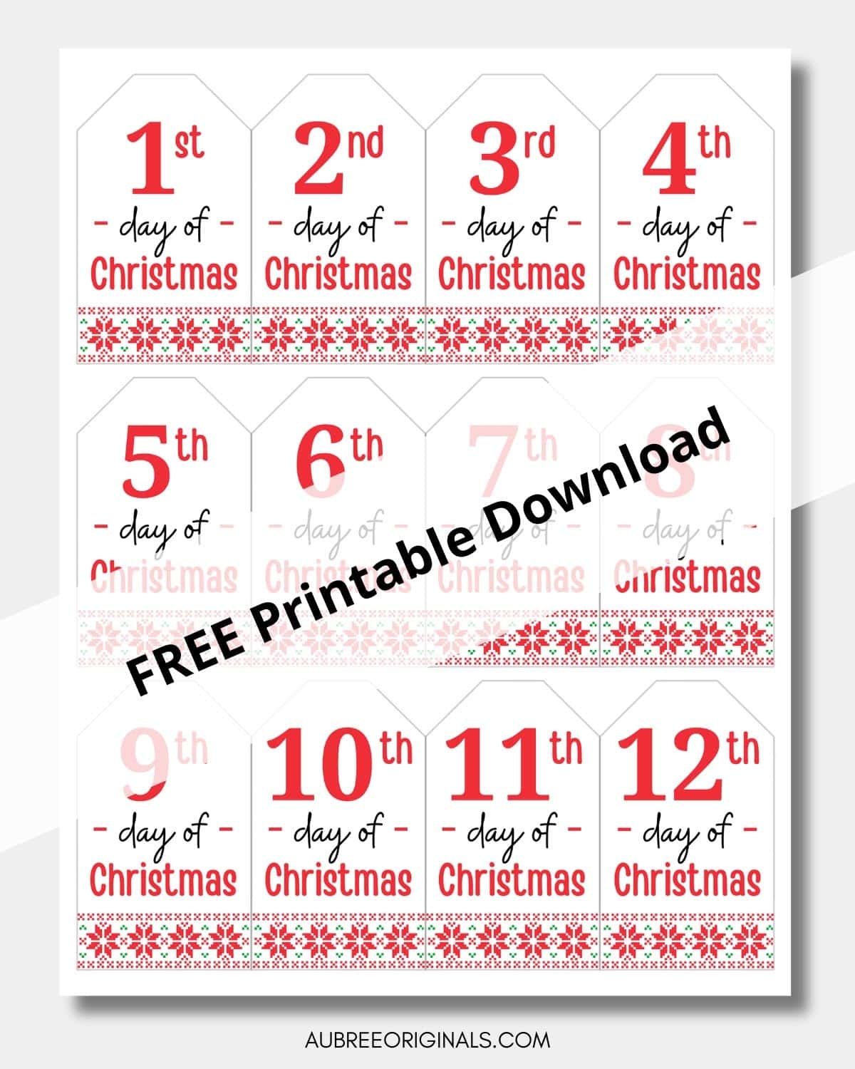 12 Days Of Christmas Free Printable Gift Tags Aubree Originals