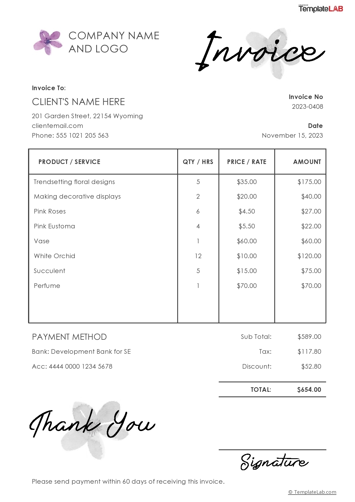 15 Printable Free Invoice Templates Excel Doc PDF 