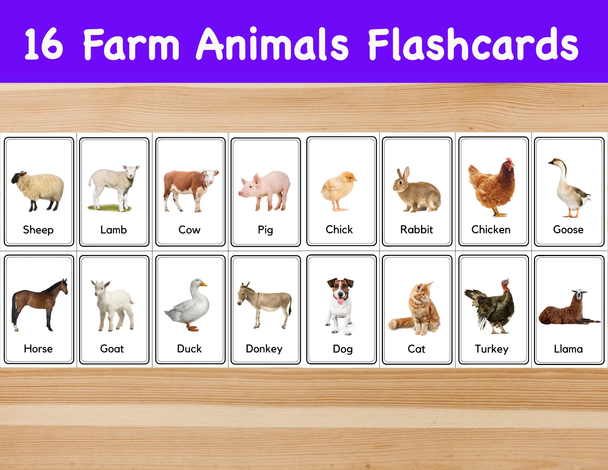 16 Farm Animals Flashcards Image Cards For Kids Preschoolers Nomenclature Cards Printable Activity Montessori Etsy Israel