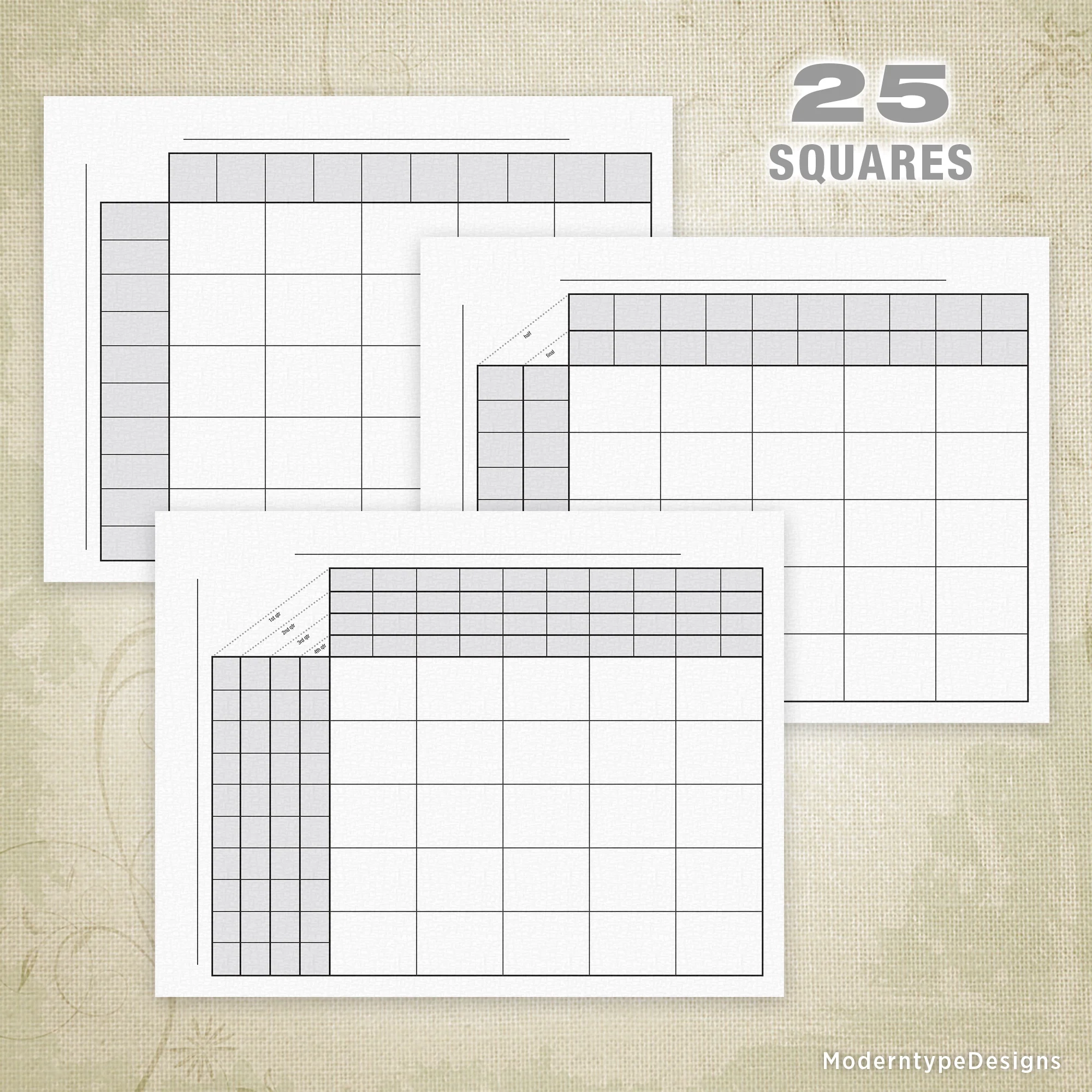 25 Football Sports Pool Squares Printable