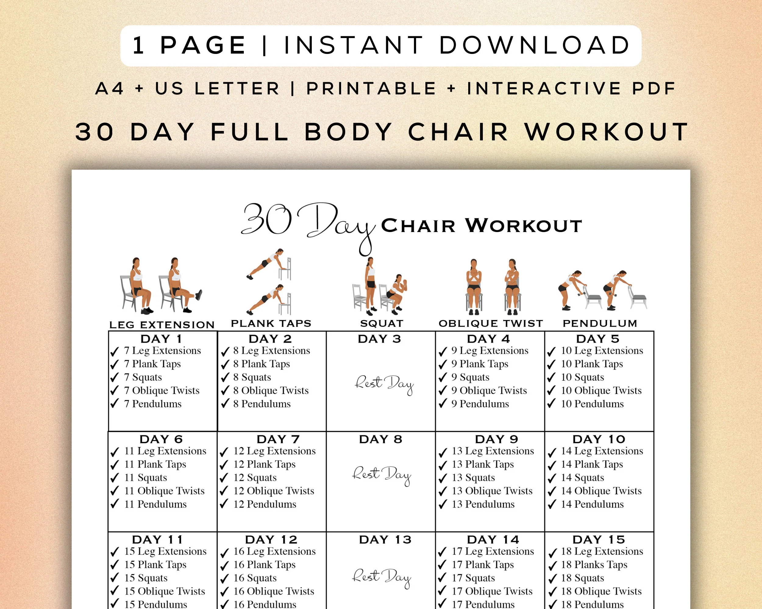 30 Day Chair Workout Printable Interactive PDF Easy To Follow Program Beginner Friendly Workout Digital Gym Guide A4 US Letter Etsy Israel