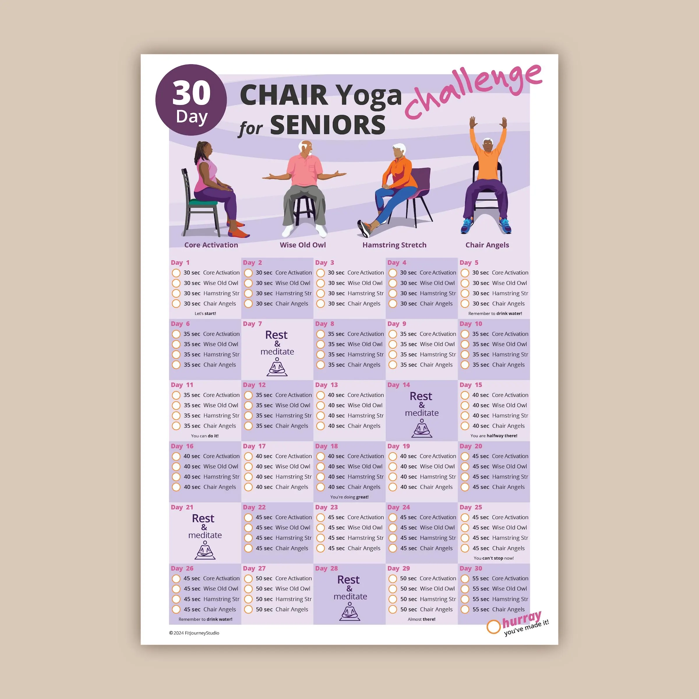 30 Day Chair Yoga For Seniors Challenge Chair Exercise Guide I Printable Chair Workout PDF Senior Home Workout Plan Instant Download Etsy