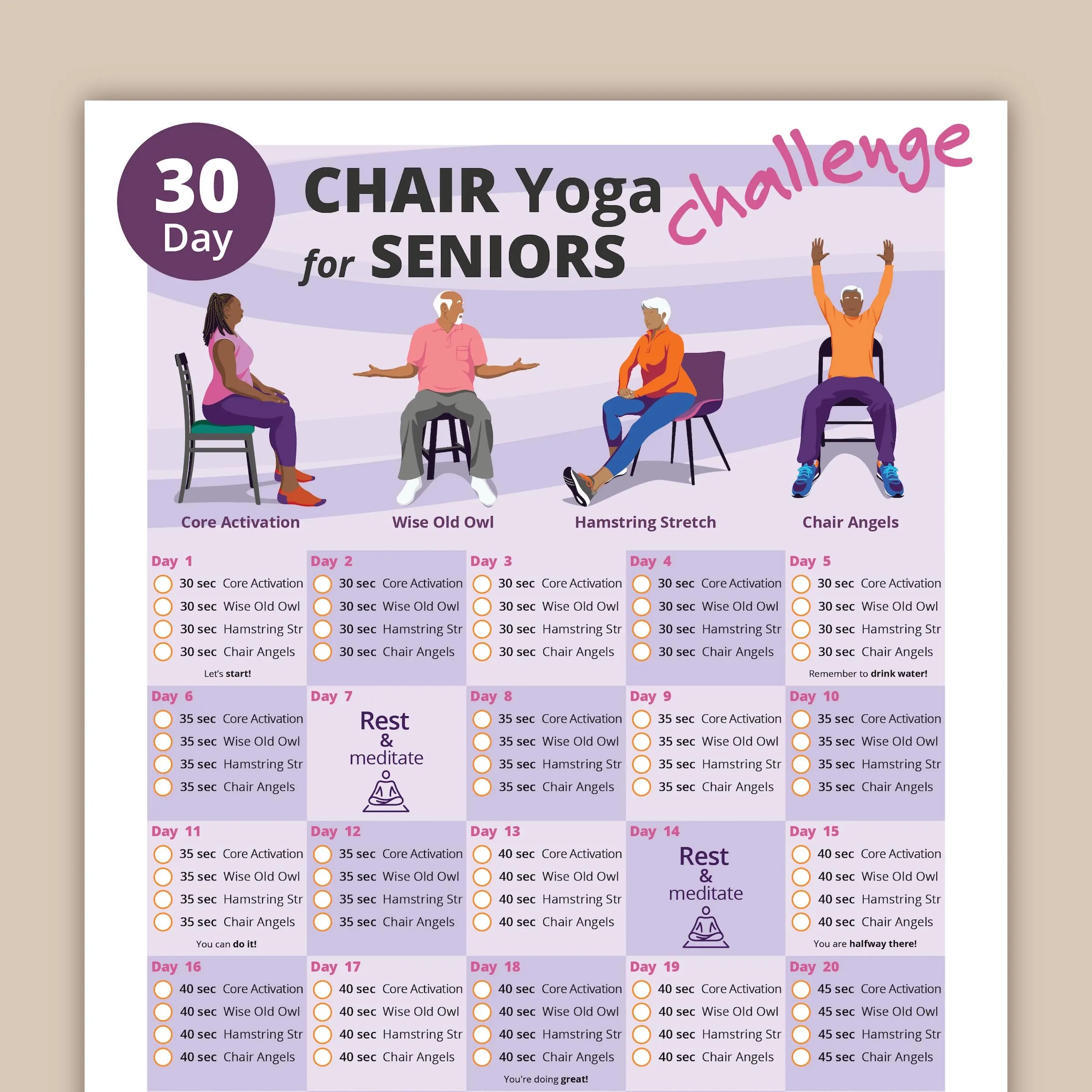 30 Day Chair Yoga For Seniors Challenge Chair Exercise Guide I Printable Chair Workout PDF Senior Home Workout Plan Instant Download Etsy