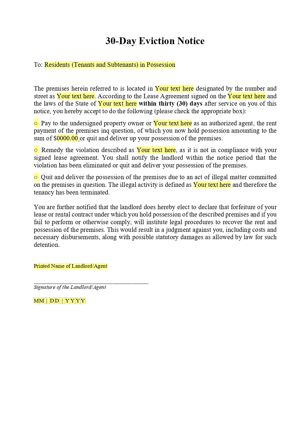 30 day Eviction Notice ONLYOFFICE 30 day Eviction Notice ONLYOFFICE