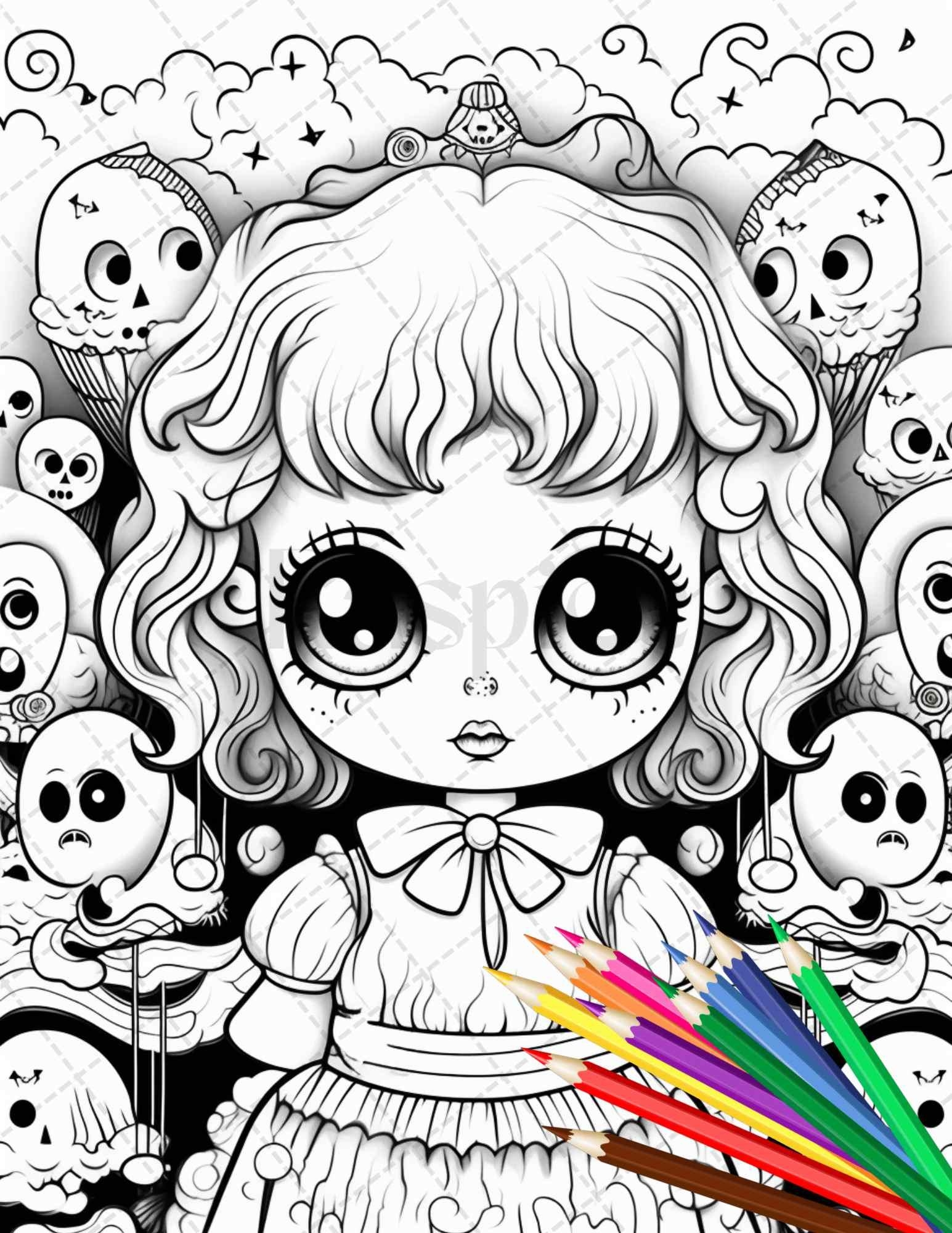 32 Creepy Kawaii Pastel Goth Coloring Pages Printable For Adults Gray RASPIEE