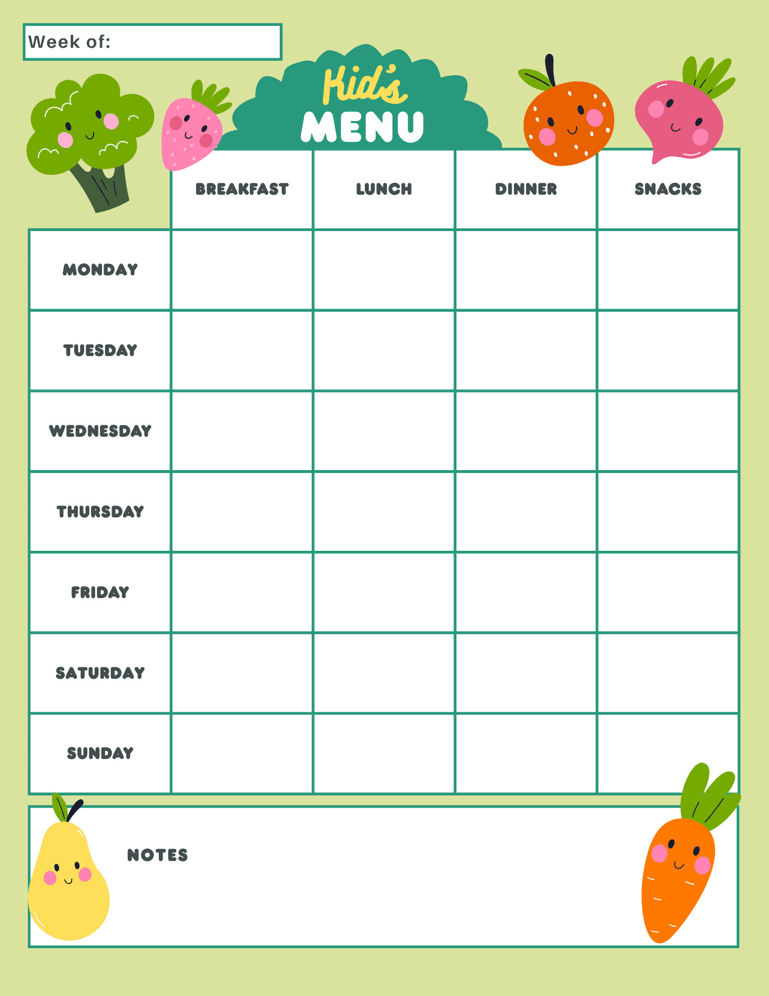 4 Kids Meal Planner Templates Free Printable Menu Pages