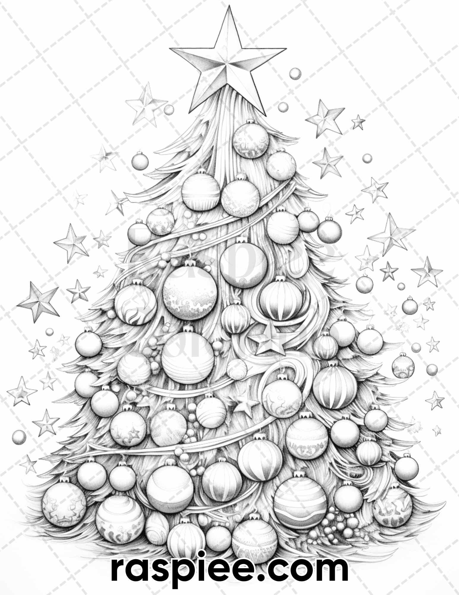 40 Christmas Tree Grayscale Coloring Pages For Adults Printable PDF I RASPIEE