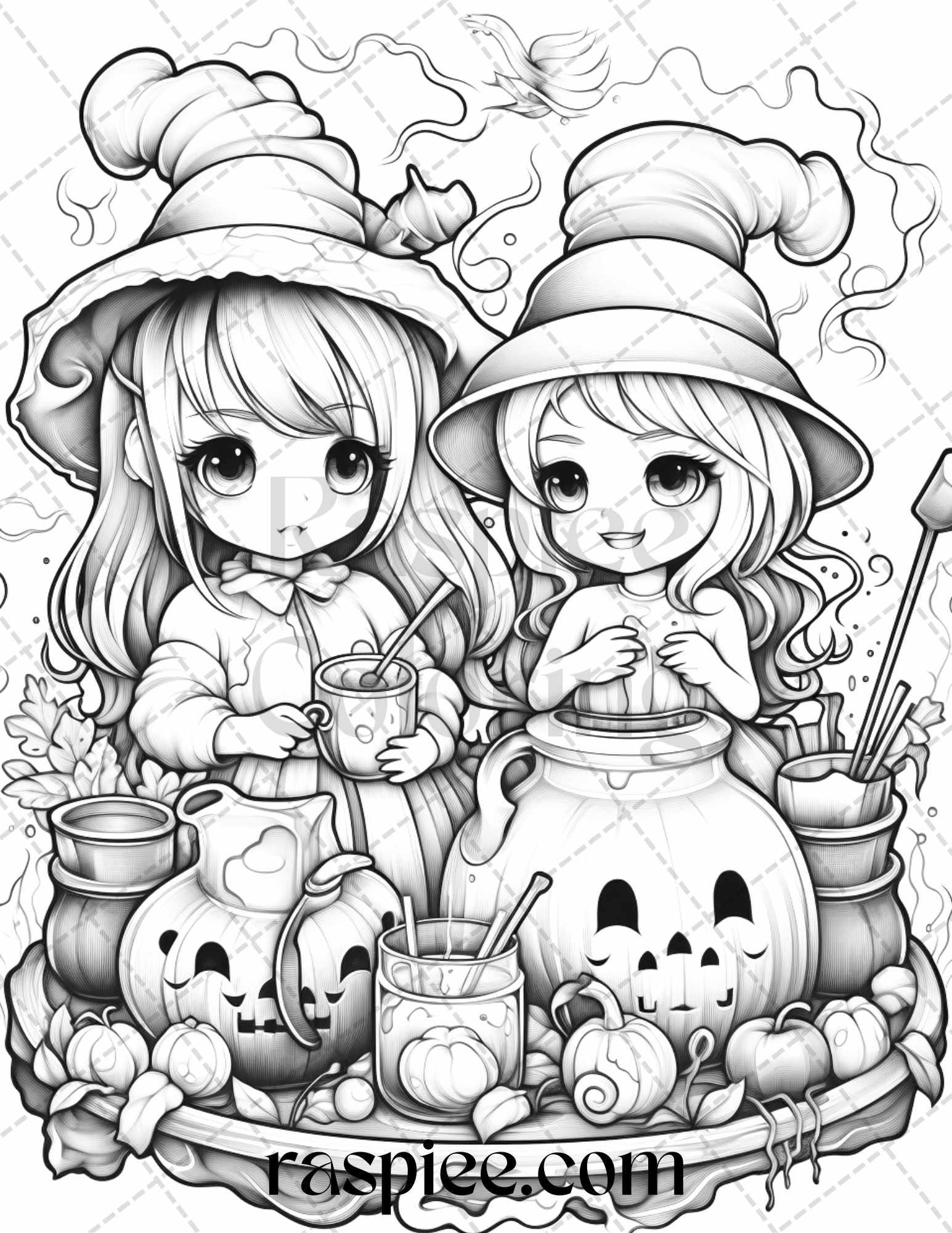 40 Halloween Creepy Kawaii Grayscale Coloring Pages For Adults And Kid RASPIEE