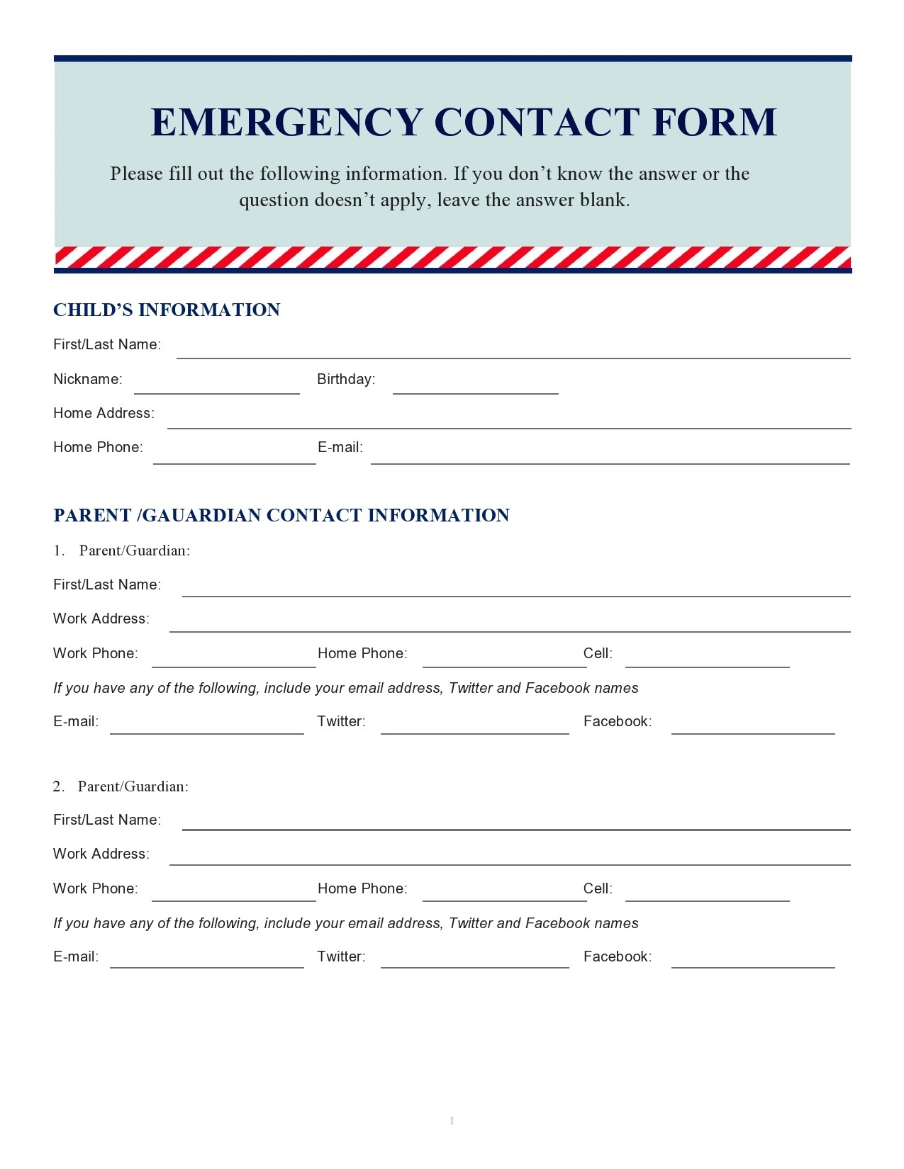 42 Printable Emergency Contact Forms 100 Free