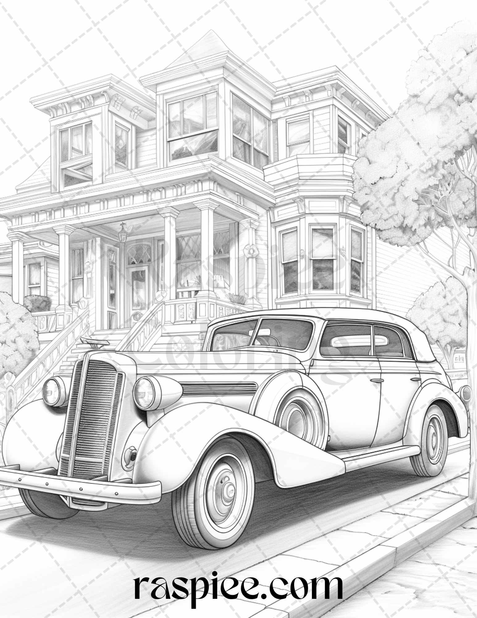42 Vintage Cars Grayscale Coloring Pages Printable For Adults PDF Fil RASPIEE
