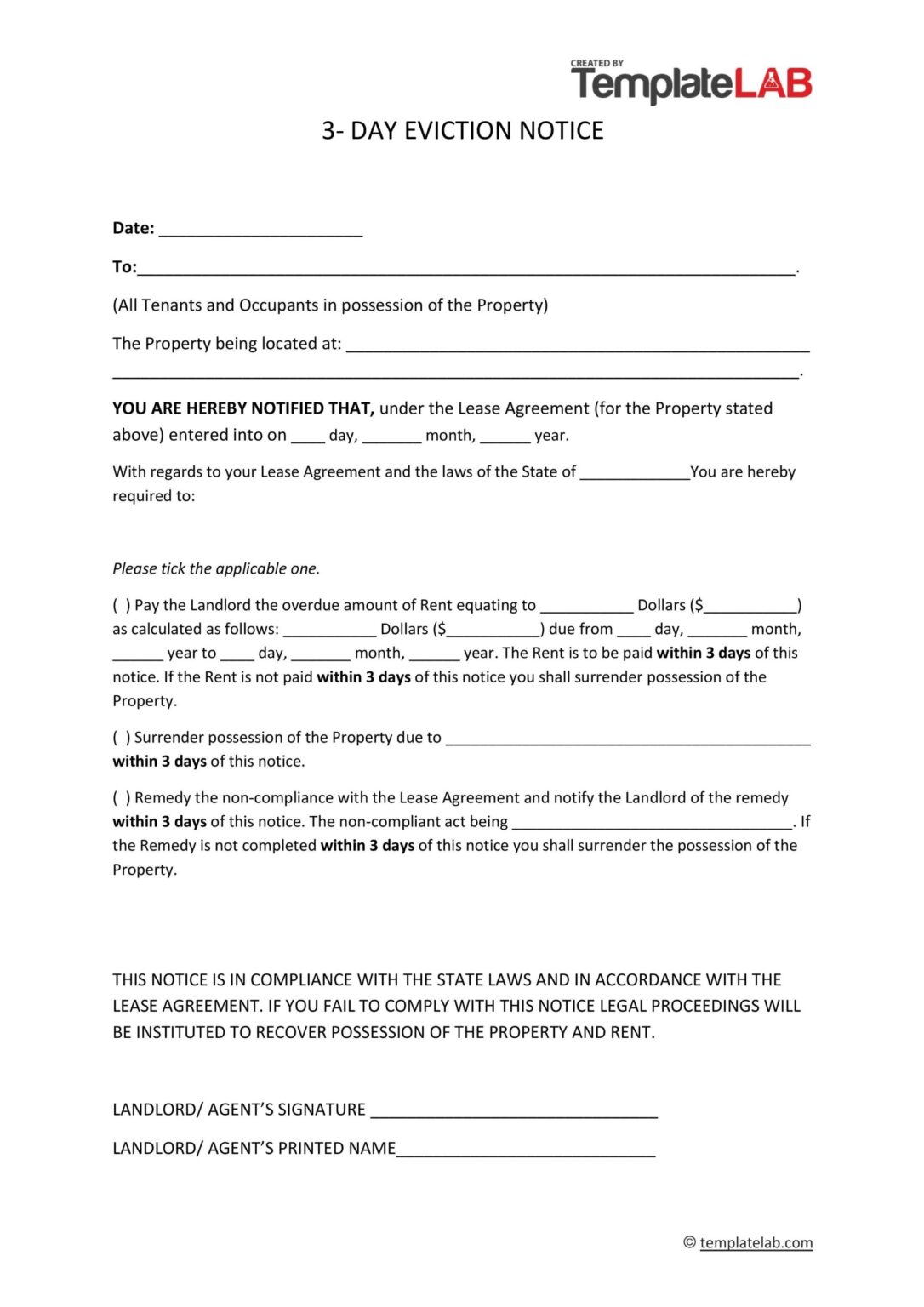 Printable Eviction Notice Free Print - Printable We Love Printables