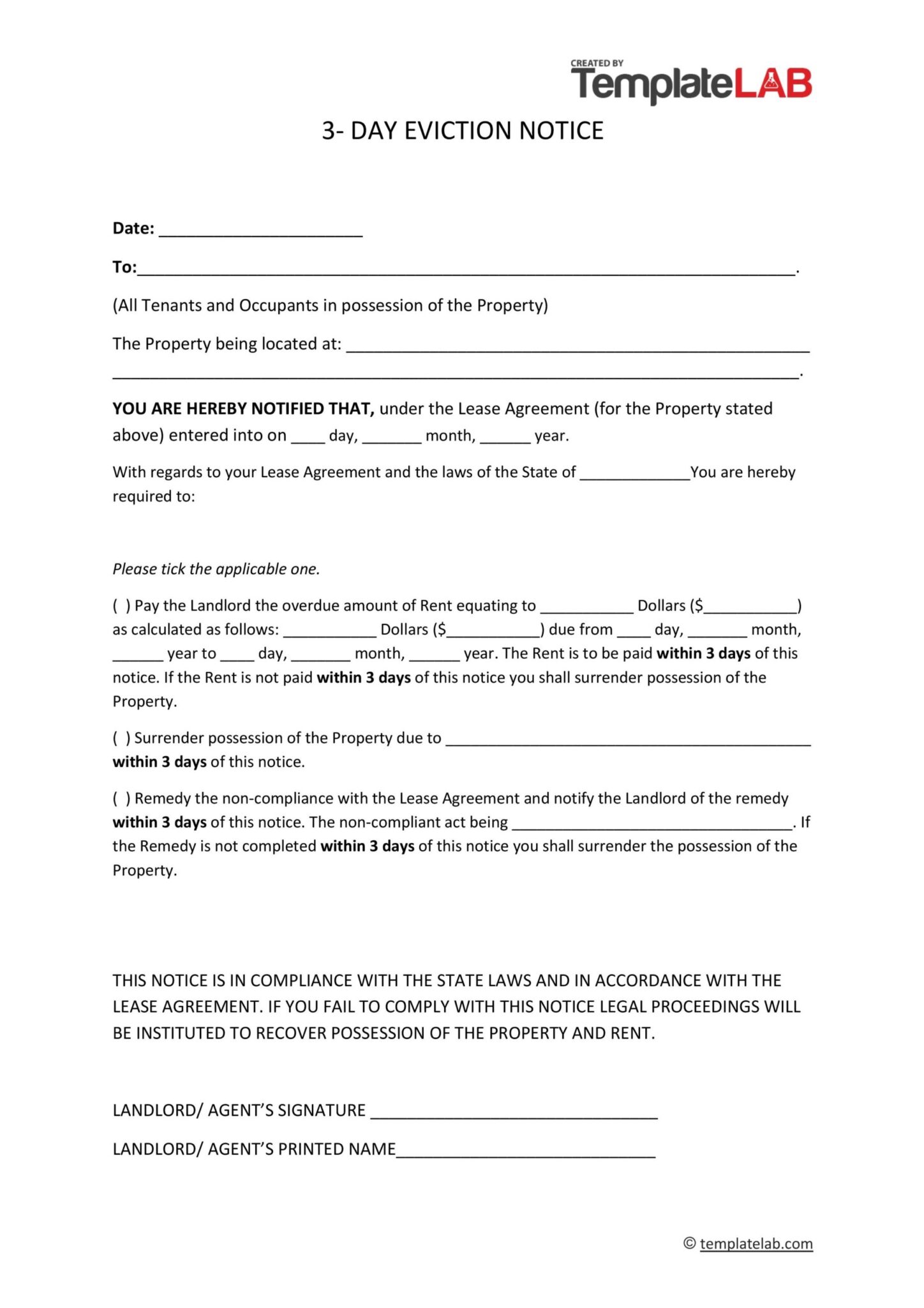 Printable Eviction Notice Free Print - Printable We Love Printables