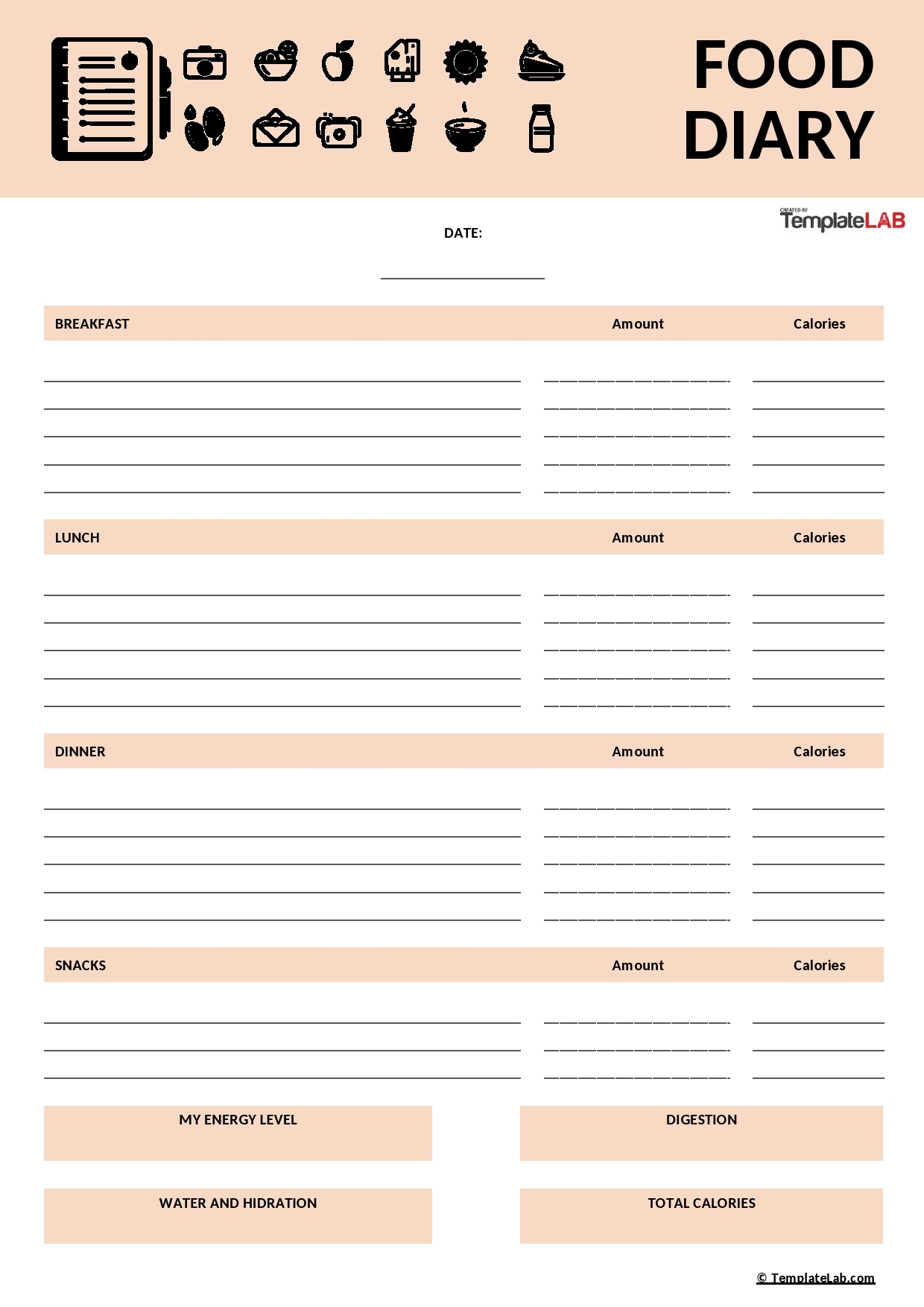 49 Simple Food Diary Templates Food Log Examples