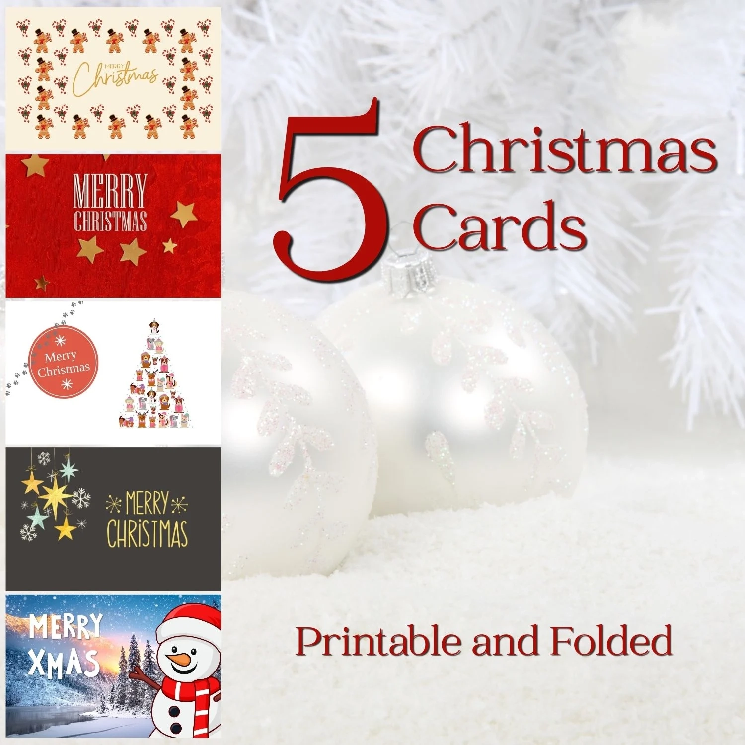 5 Printable Christmas Folded Cards Set Christmas Greeting Cards Hollidays Card Print Xmas Card Payhip