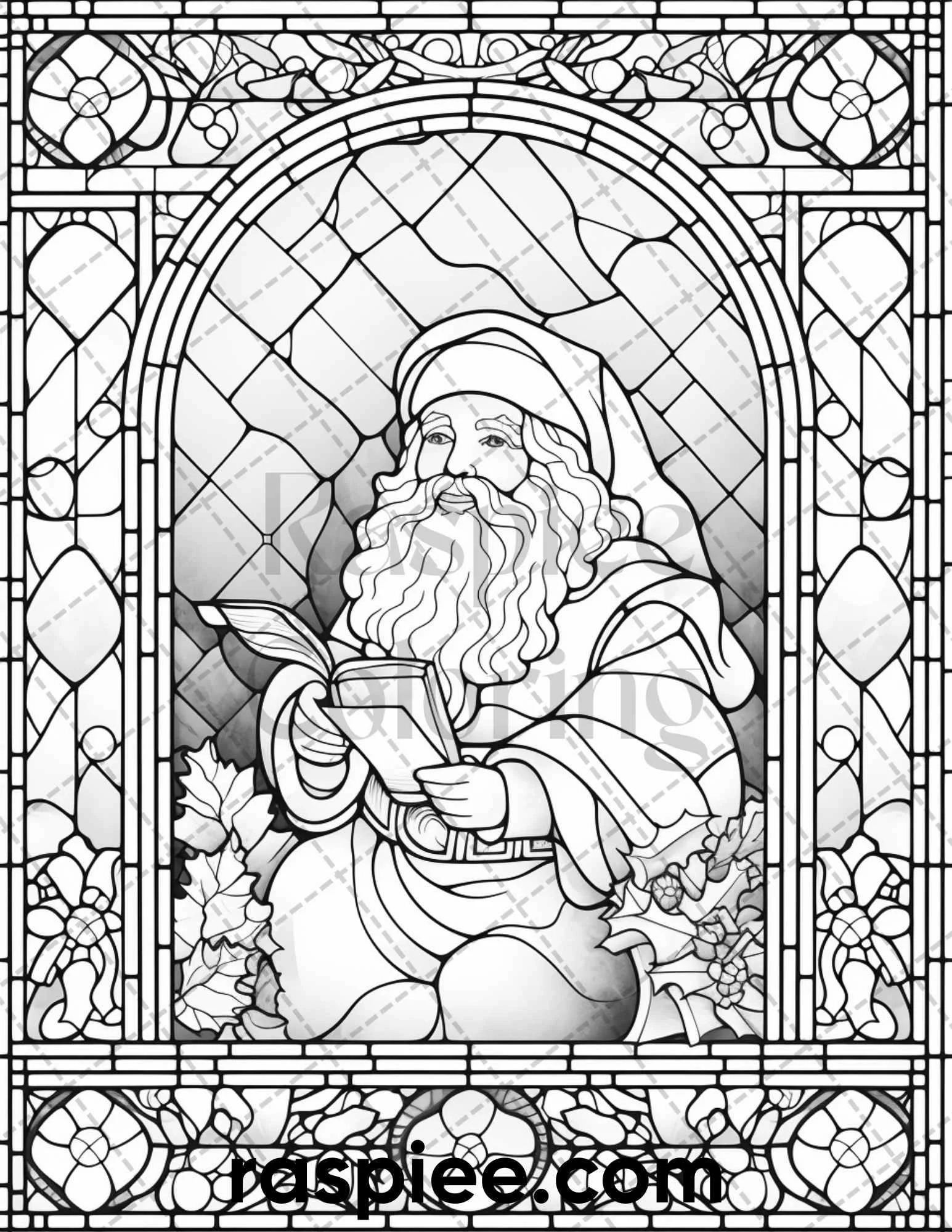 50 Christmas Stained Glass Grayscale Coloring Pages For Adults Printa RASPIEE