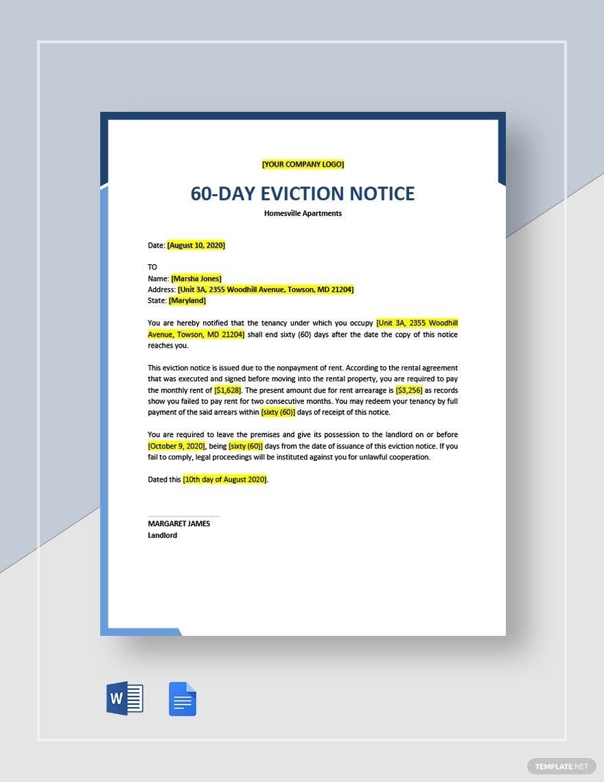 60 Day Eviction Notice Template In Google Docs Word Download Template