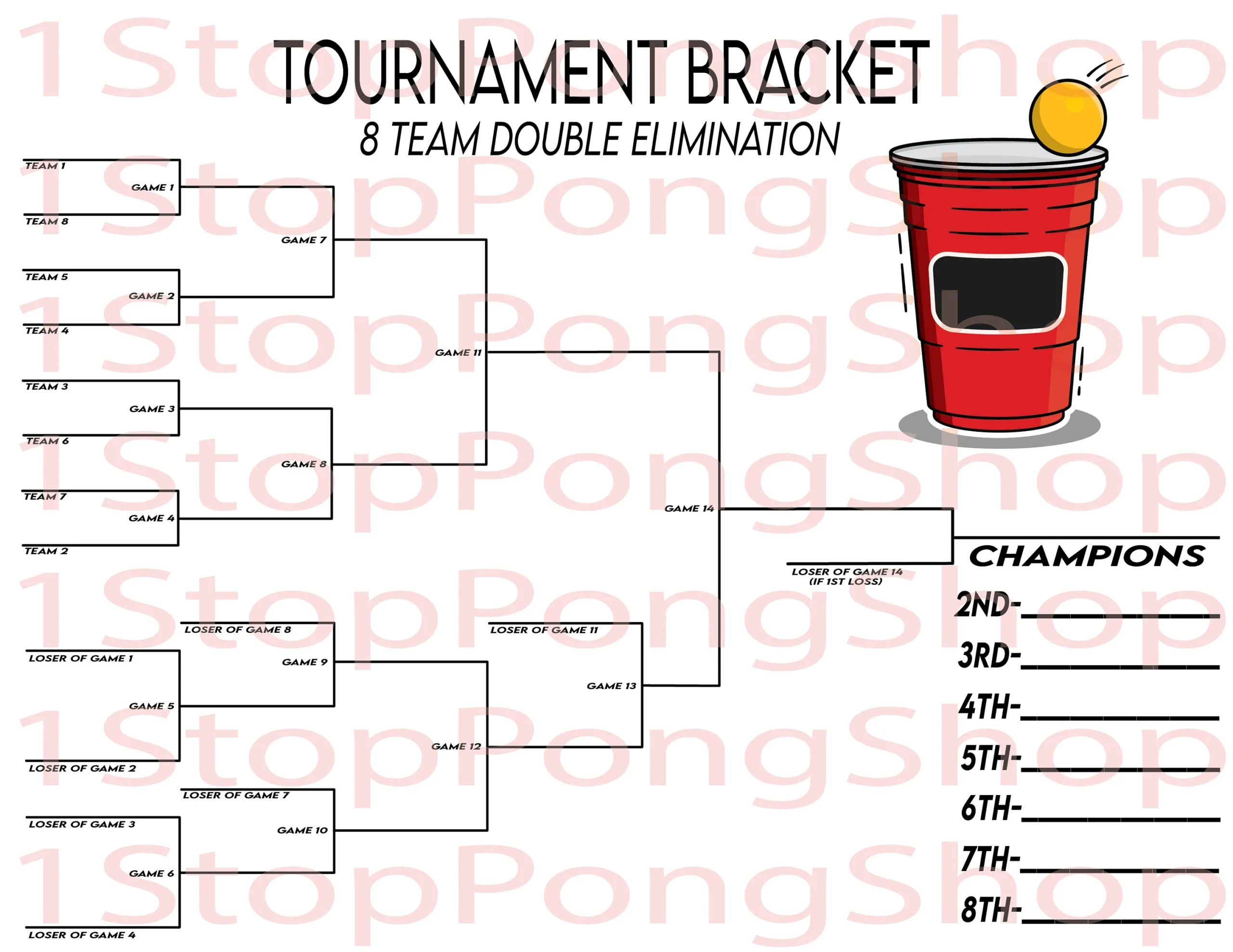 8 Team Double Elimination Beer Pong Tournament Bracket Instant Digital Download Printable Bracket Poster Customizable College SVG PNG Etsy