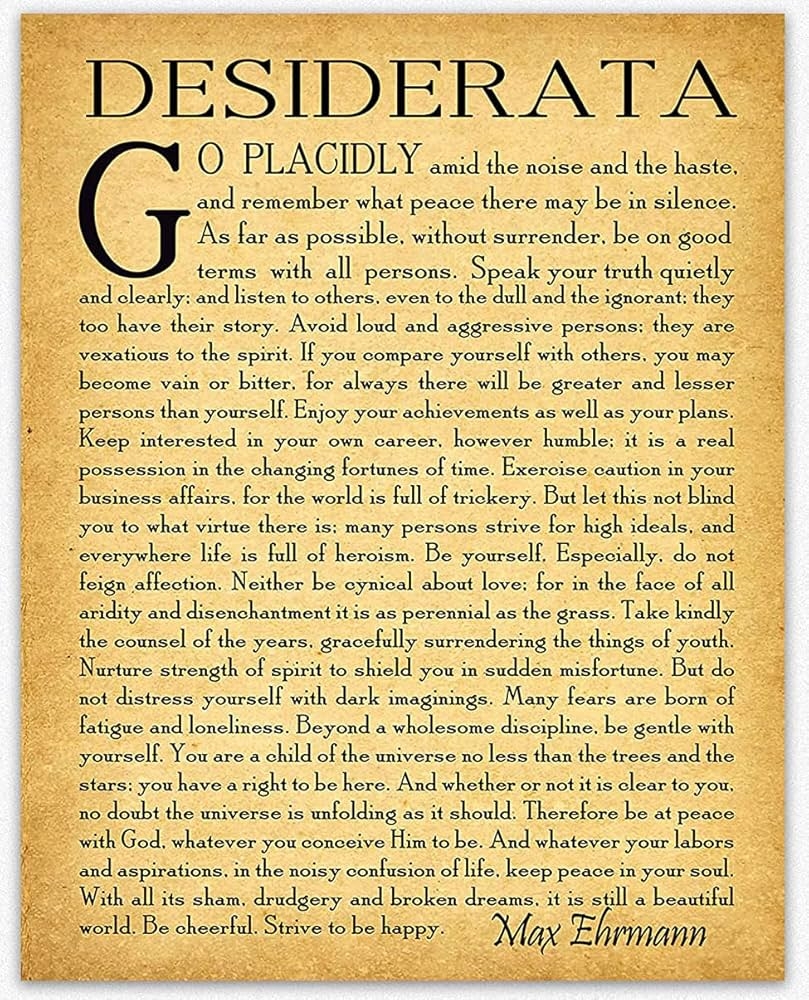 Amazon Desiderata Poem Print By Max Erhmann 1927 Poetry Wall Art Poster For Graduation Gift Student Gift 8 3 X 11 7 A4 Vintage Posters Prints