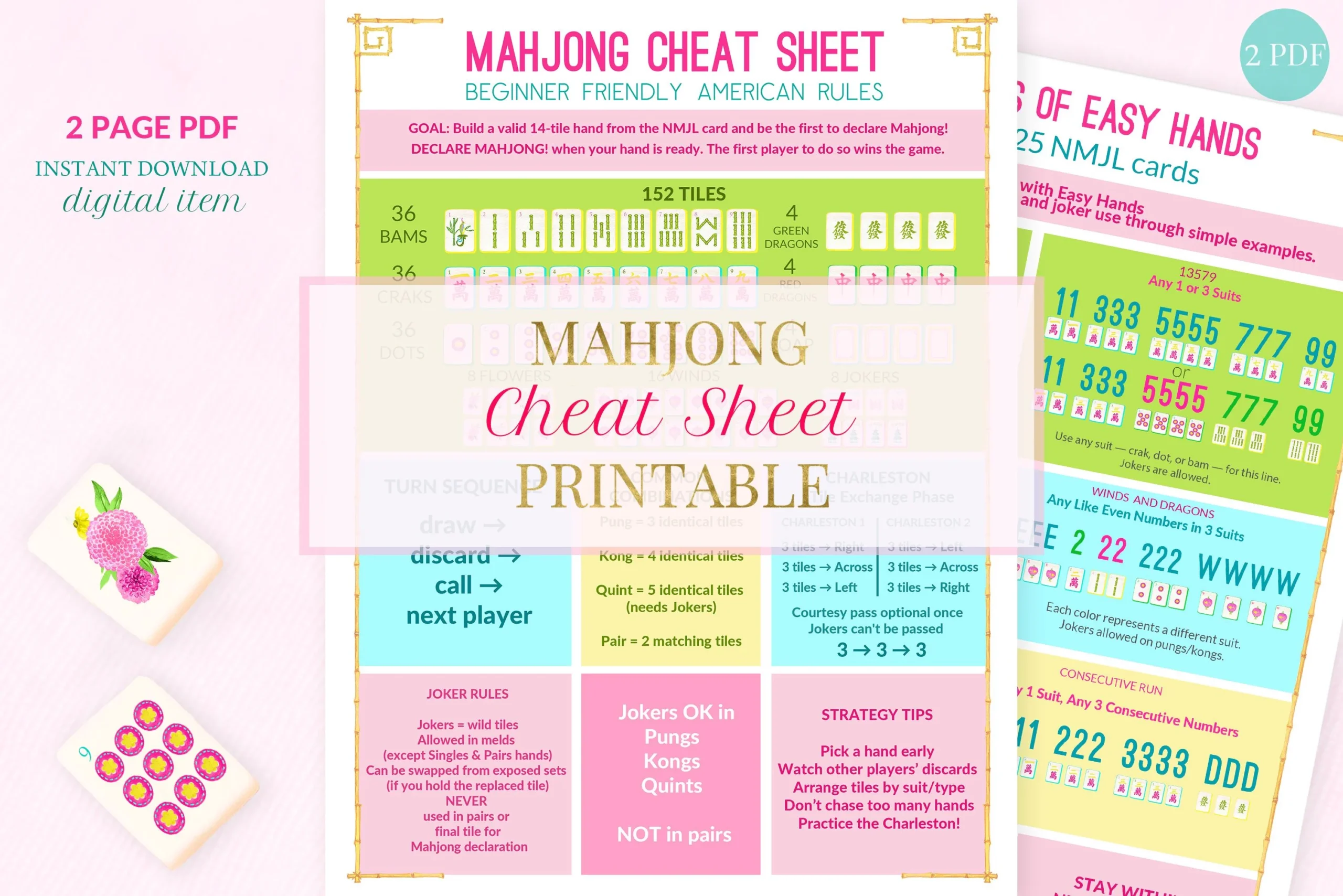 American Mahjong Cheat Sheet Beginner NMJL Guide PDF Etsy