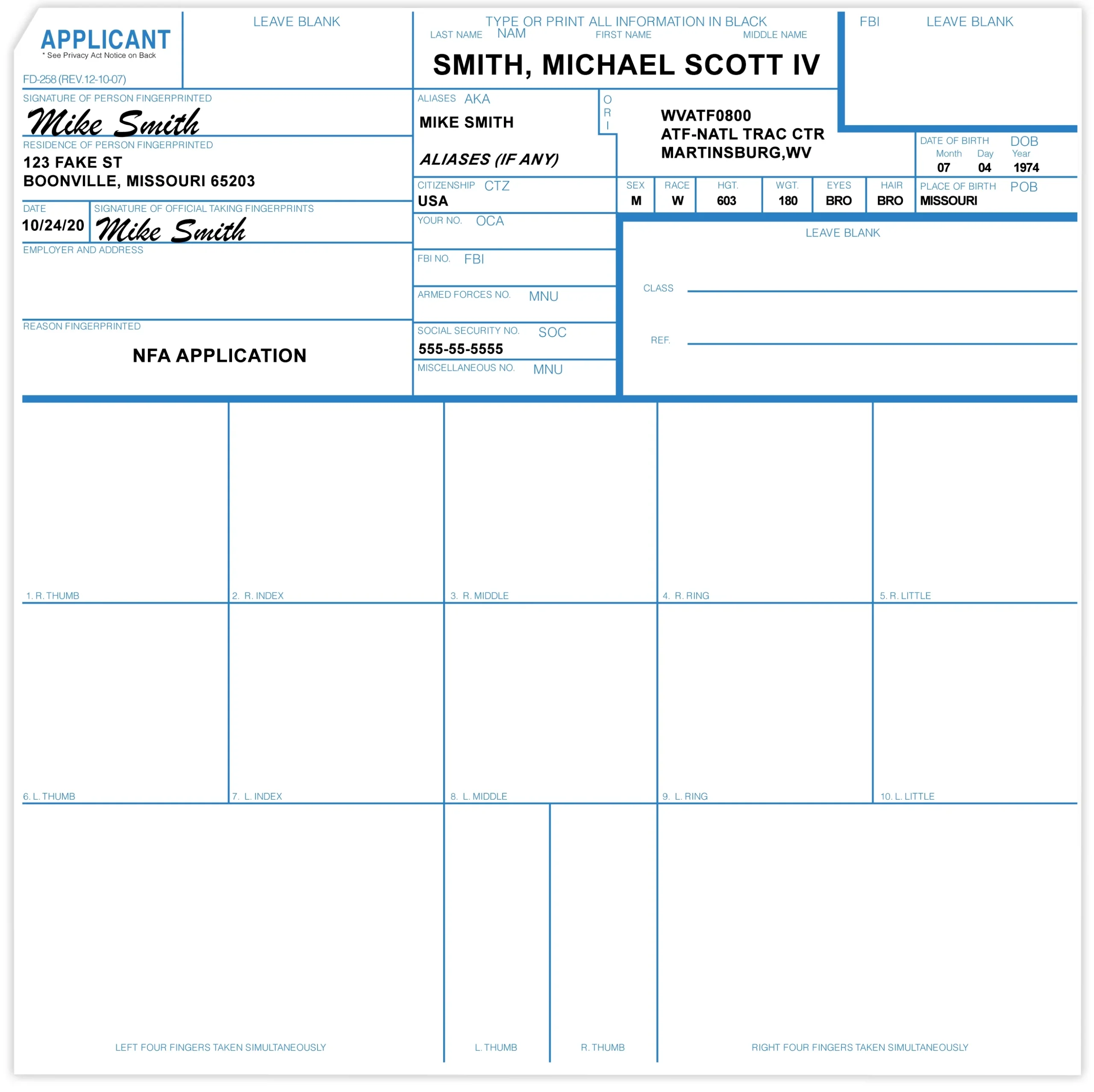 ATF Compliant FD 258 Fingerprint Cards Walk Through Guide National Gun Trusts