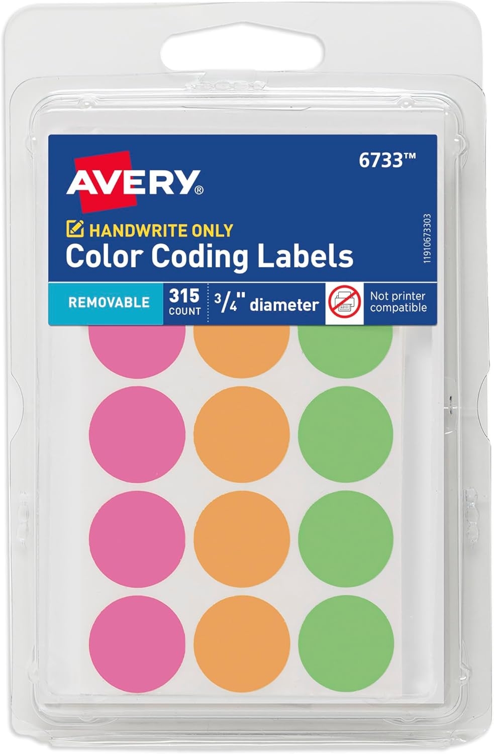 Avery Brandclub Avery Color Coding Removable Labels 3 4 Inch Round Labels Assorted Neon Colors Non Printable 315 Dot Stickers Total 6733 