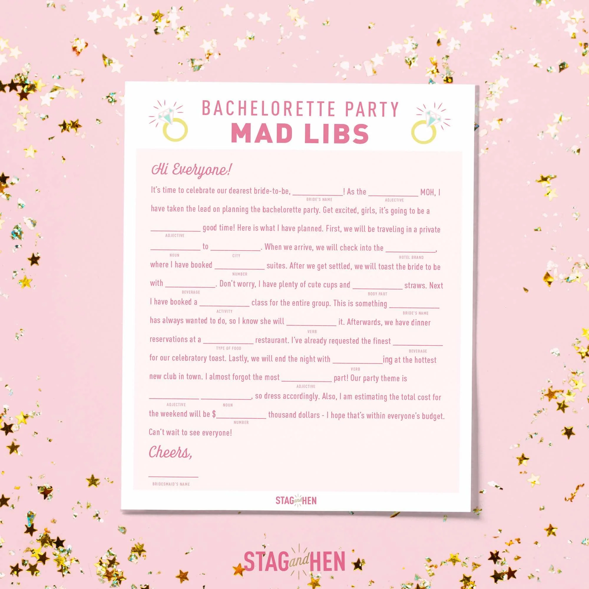 Bachelorette Party Mad Libs Game Free Digital PDF Download Stag Hen