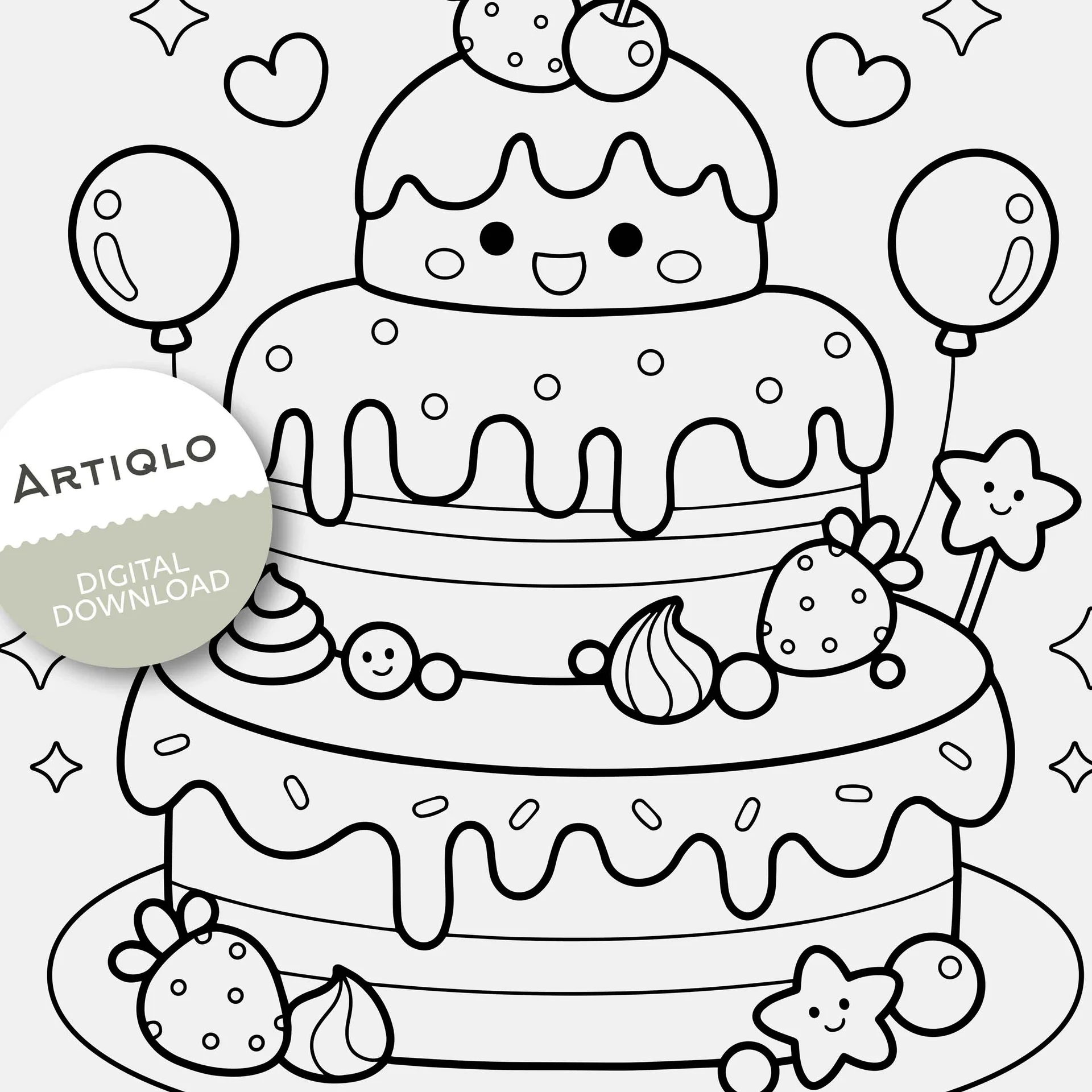 Birthday Cake Coloring Sheet Printable Cartoon Art For Kids A4 And Artiqlo Birthday Cake Coloring Sheet Printable Cartoon Art For Kids A4 And Artiqlo