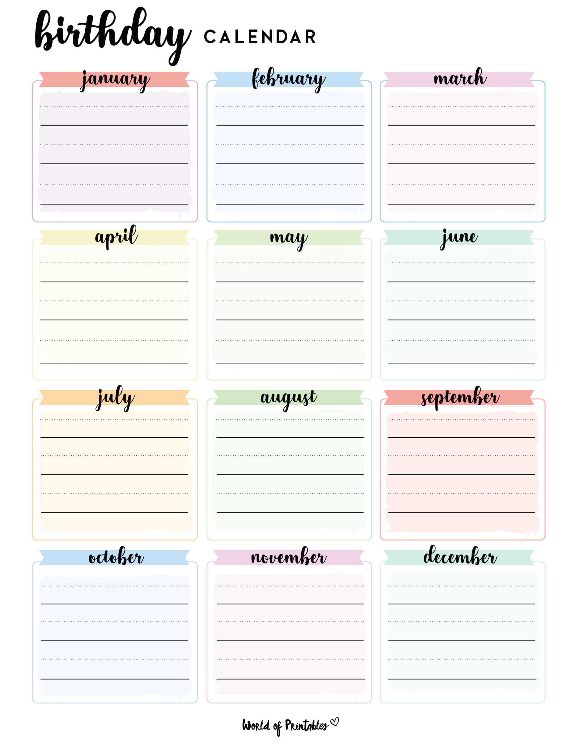 Birthday Calendars World Of Printables