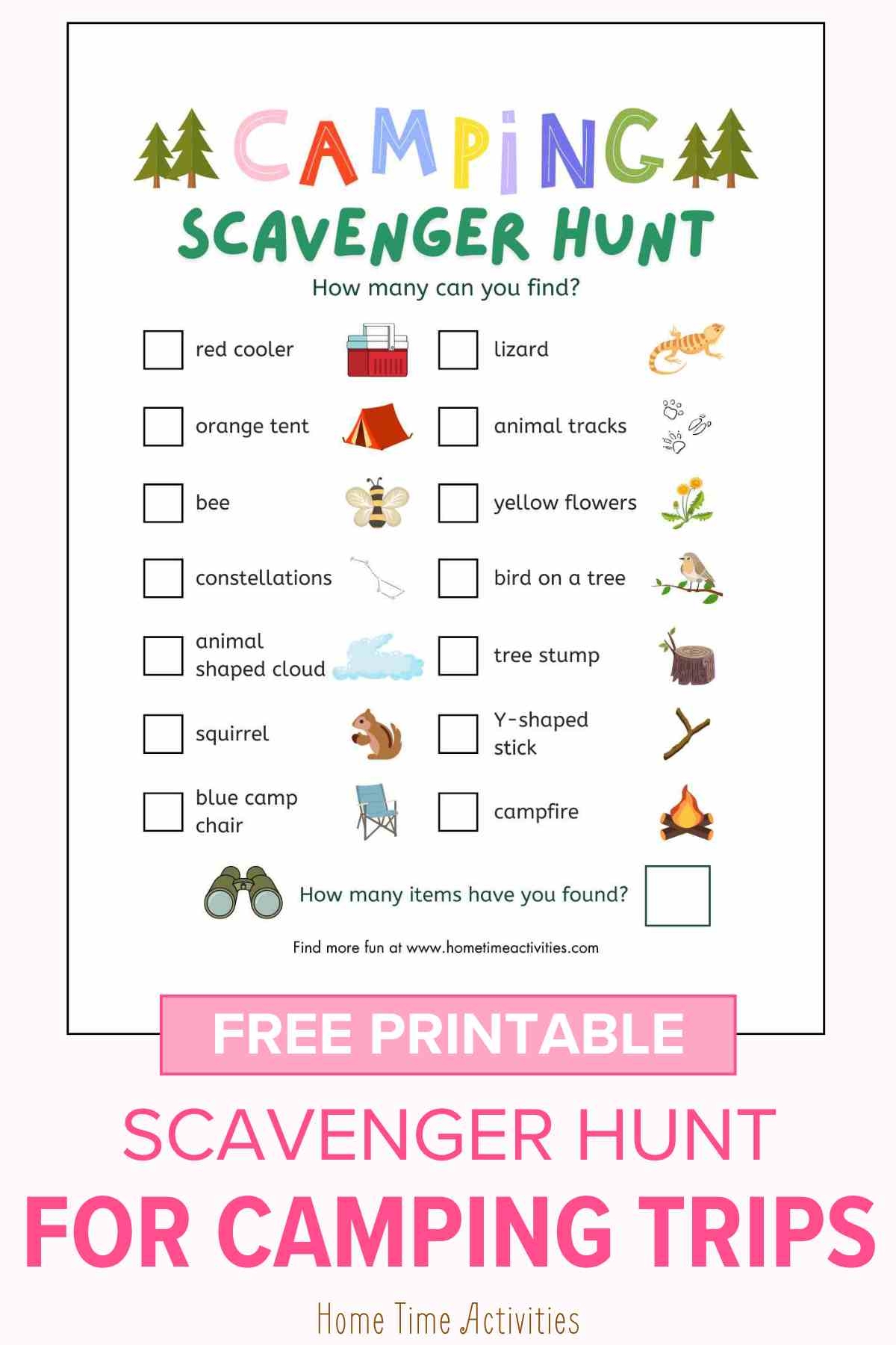 Camping Scavenger Hunt Free Printable Home Time Activities