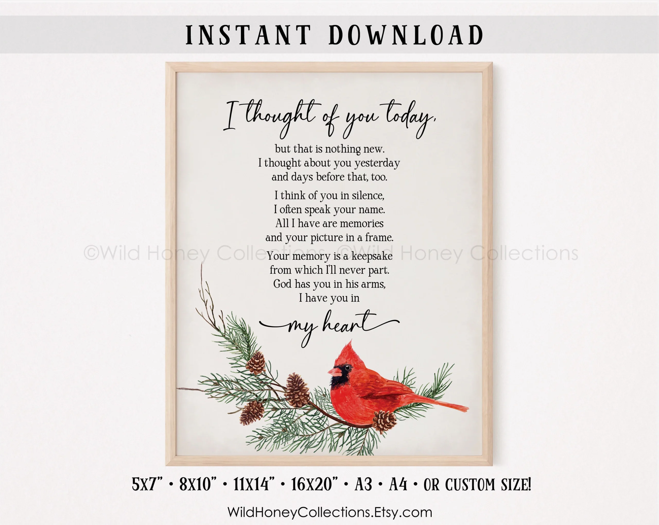 Cardinal Sympathy Poem Print Funeral Memorial Gift digital Download Etsy Ireland