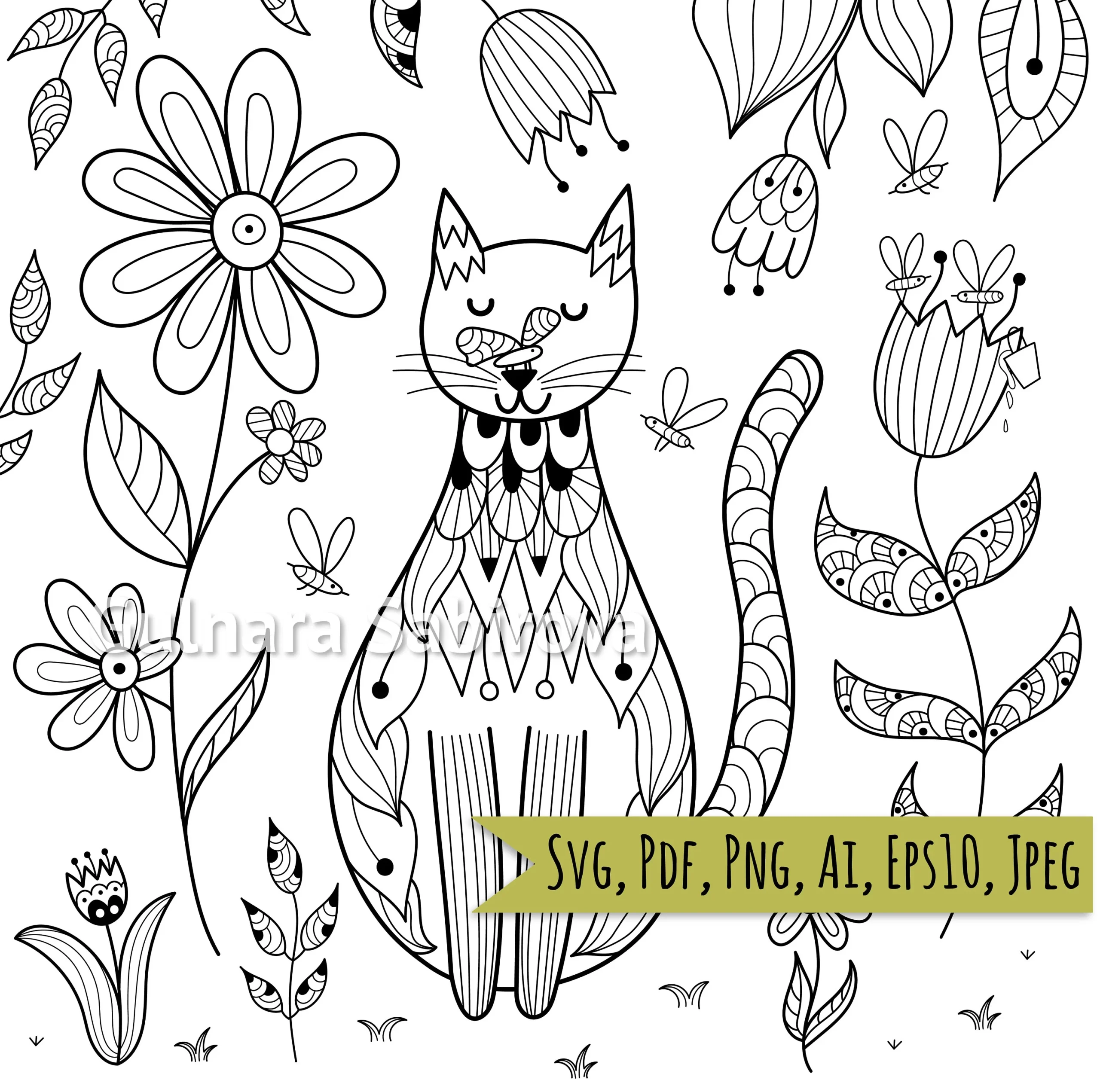 Cat Coloring Page PDF Adult Coloring Page Png Jpeg AI Eps Printable Coloring Page For Kids Etsy Denmark