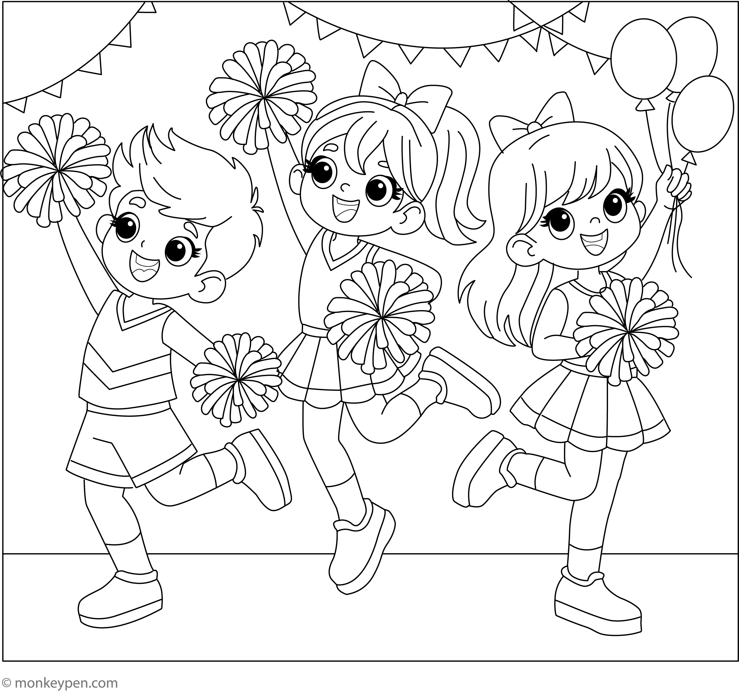 Cheer Leaders Coloring Page Fun Free Printable For Children