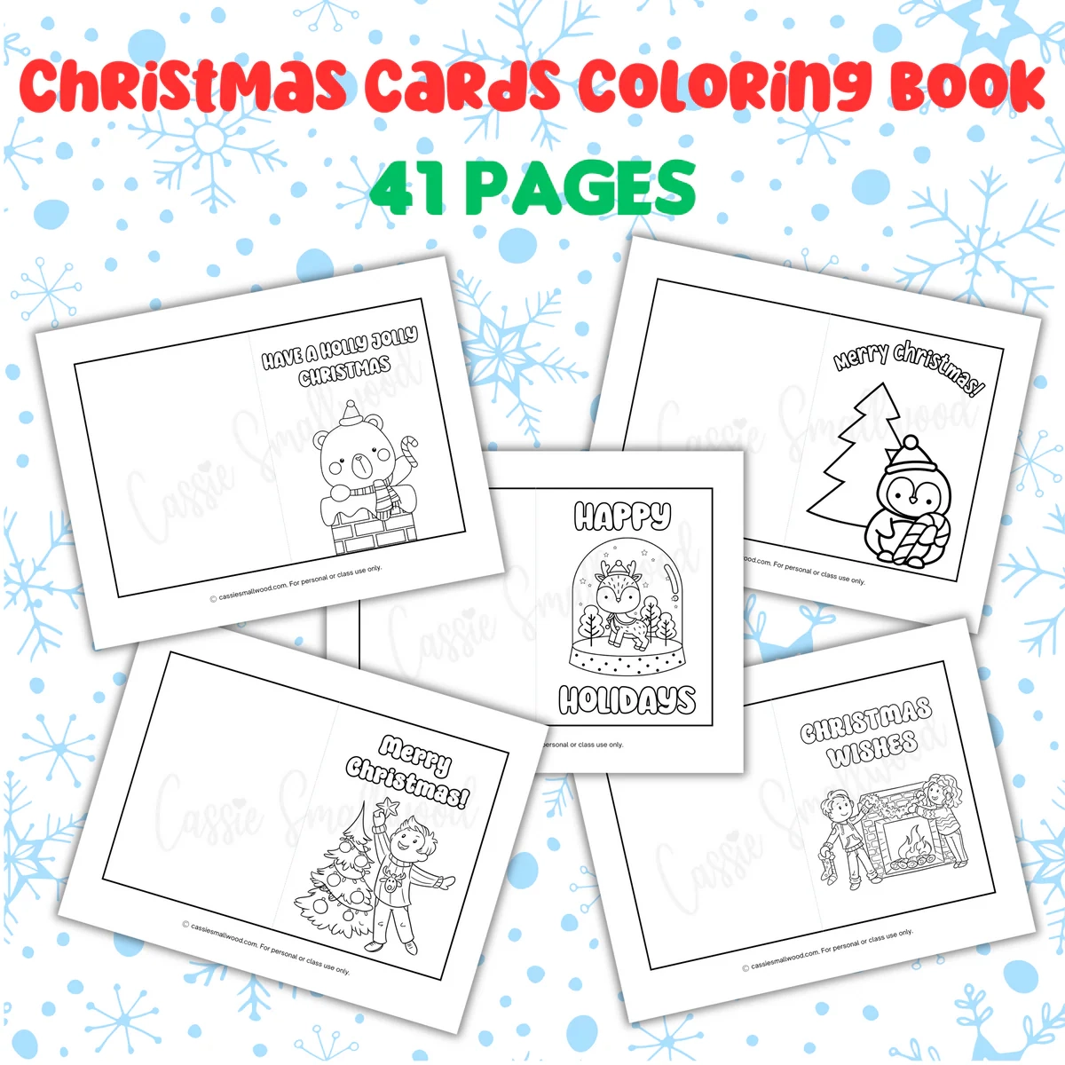 Christmas Coloring Cards Printable 41 Pages Cassie Smallwood