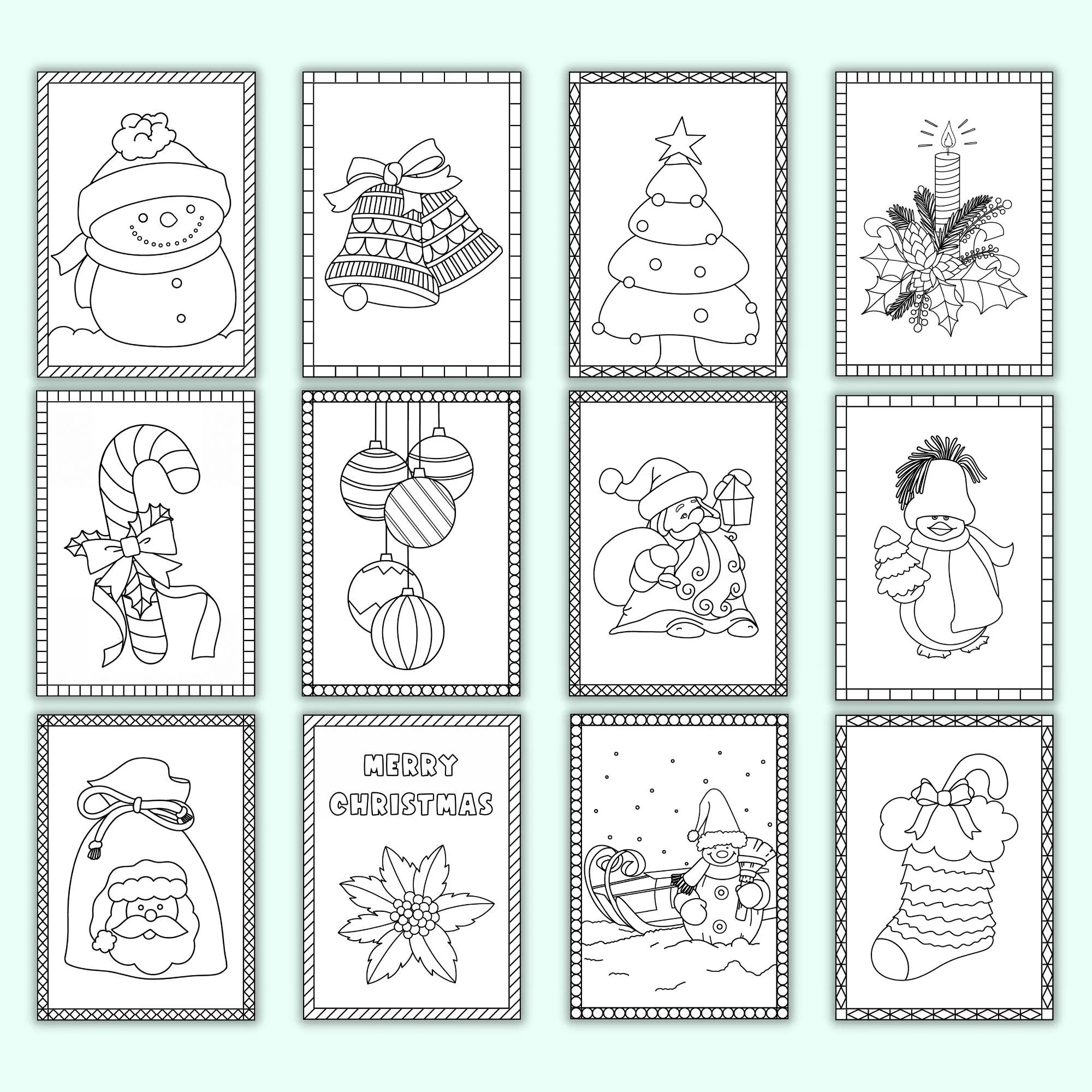 Christmas Coloring Cards Set Of 12 Printables By The Craft at Home Family