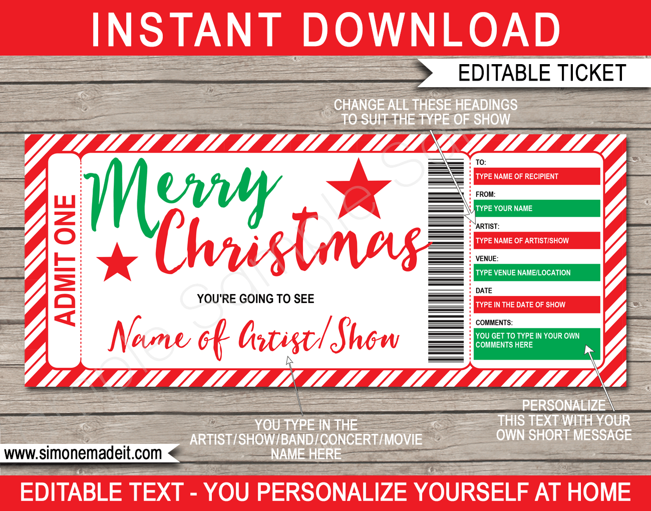 Christmas Concert Ticket Gift Voucher Template Surprise Concert Tickets