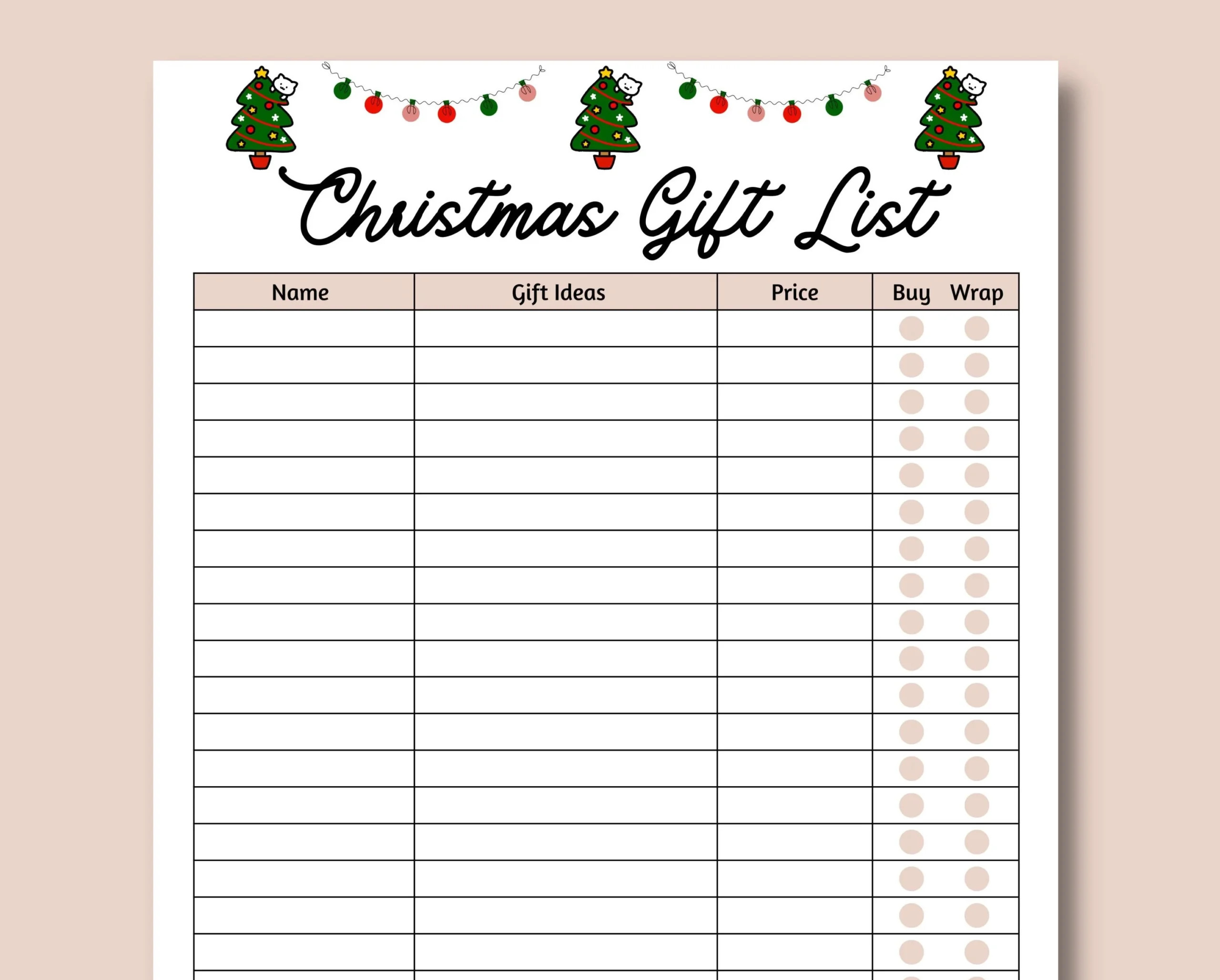 Christmas Gift List Editable Fillable PDF Printable Christmas Planner Printable Christmas To Do List Template Holiday Gift List Etsy