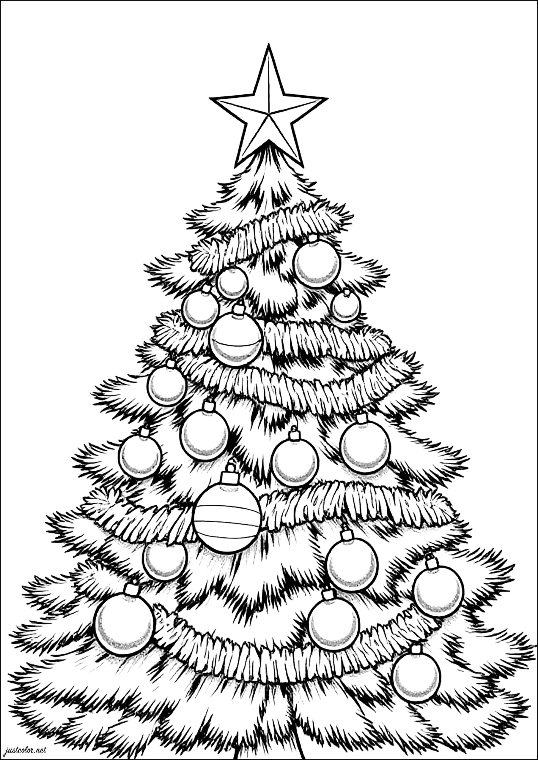 Christmas Tree And Baubles Christmas Coloring Pages For Kids