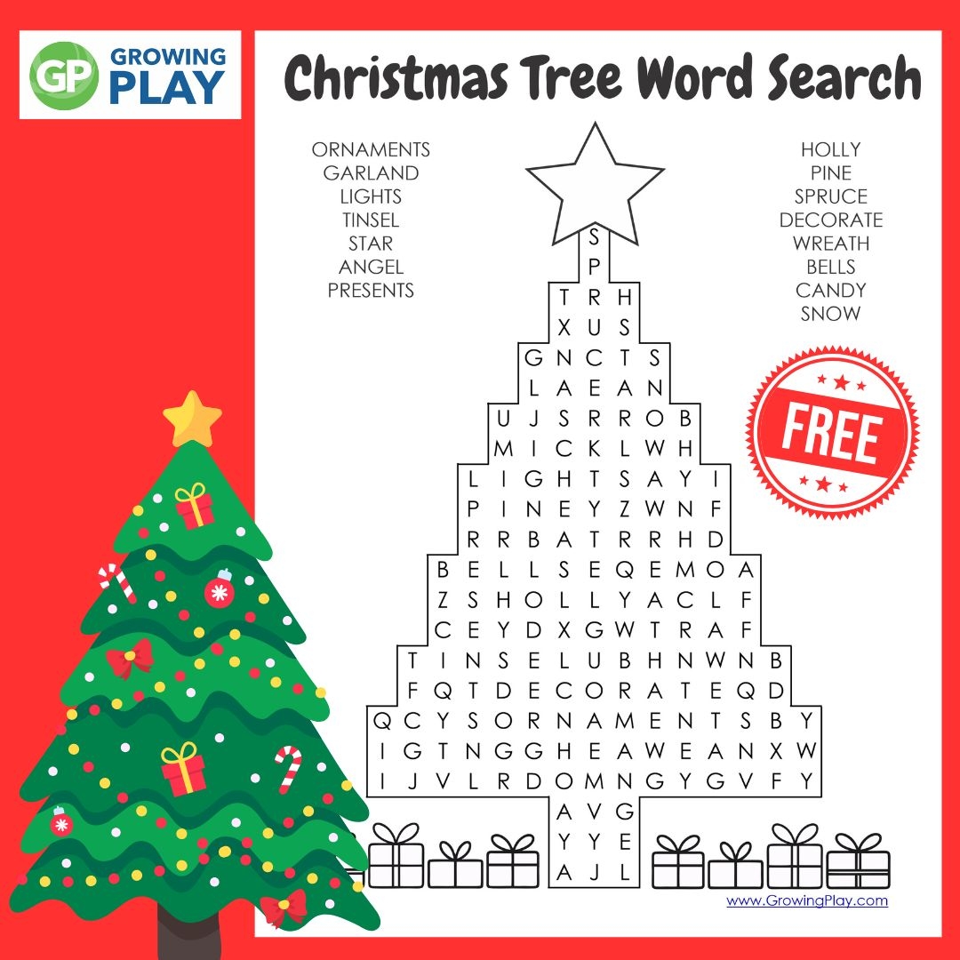 Christmas Tree Word Search FREE Printable Growing Play