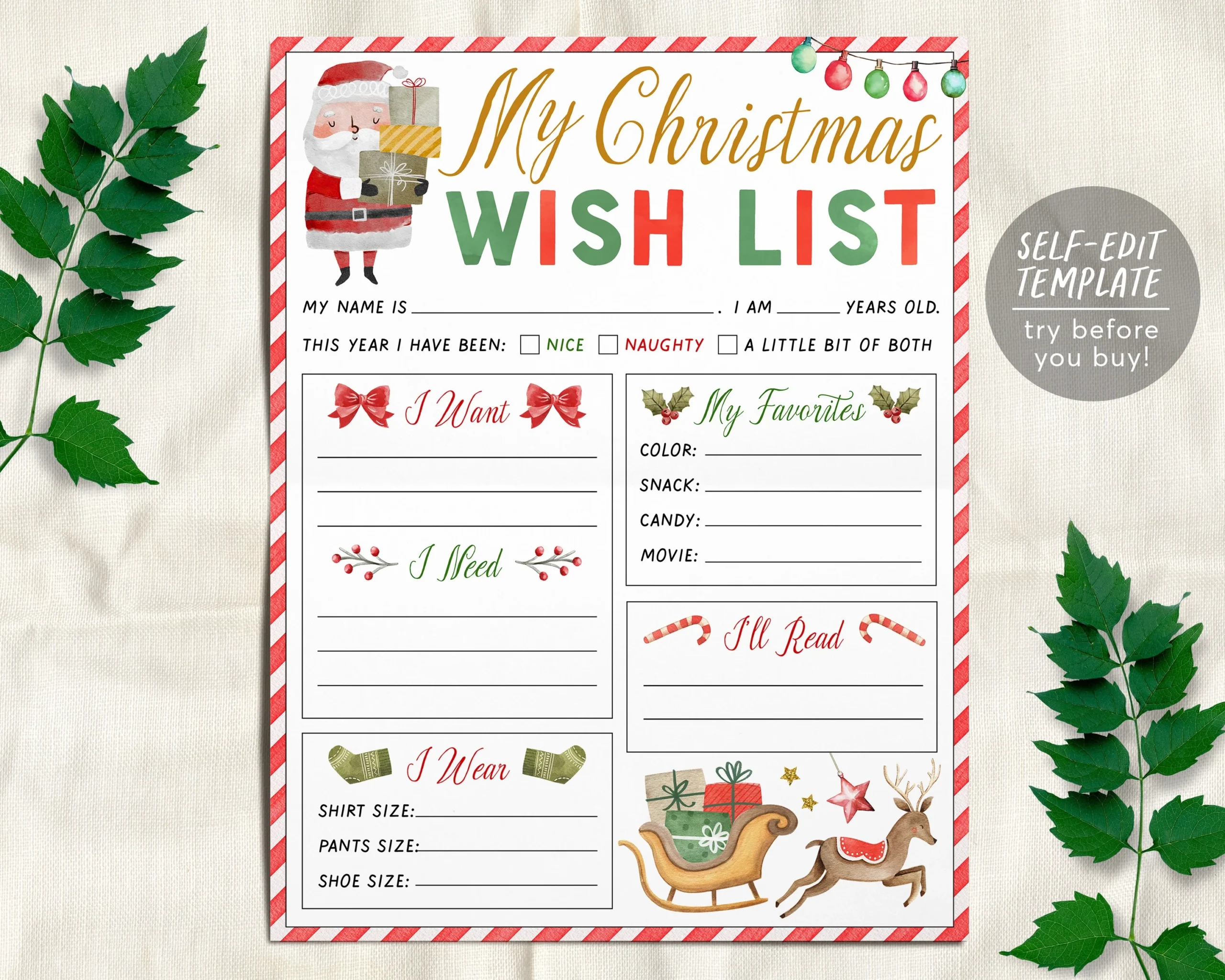 Christmas Wish List For Kids Editable Template Personalized Holiday W Puff Paper Co Christmas Wish List For Kids Editable Template Personalized Holiday W Puff Paper Co