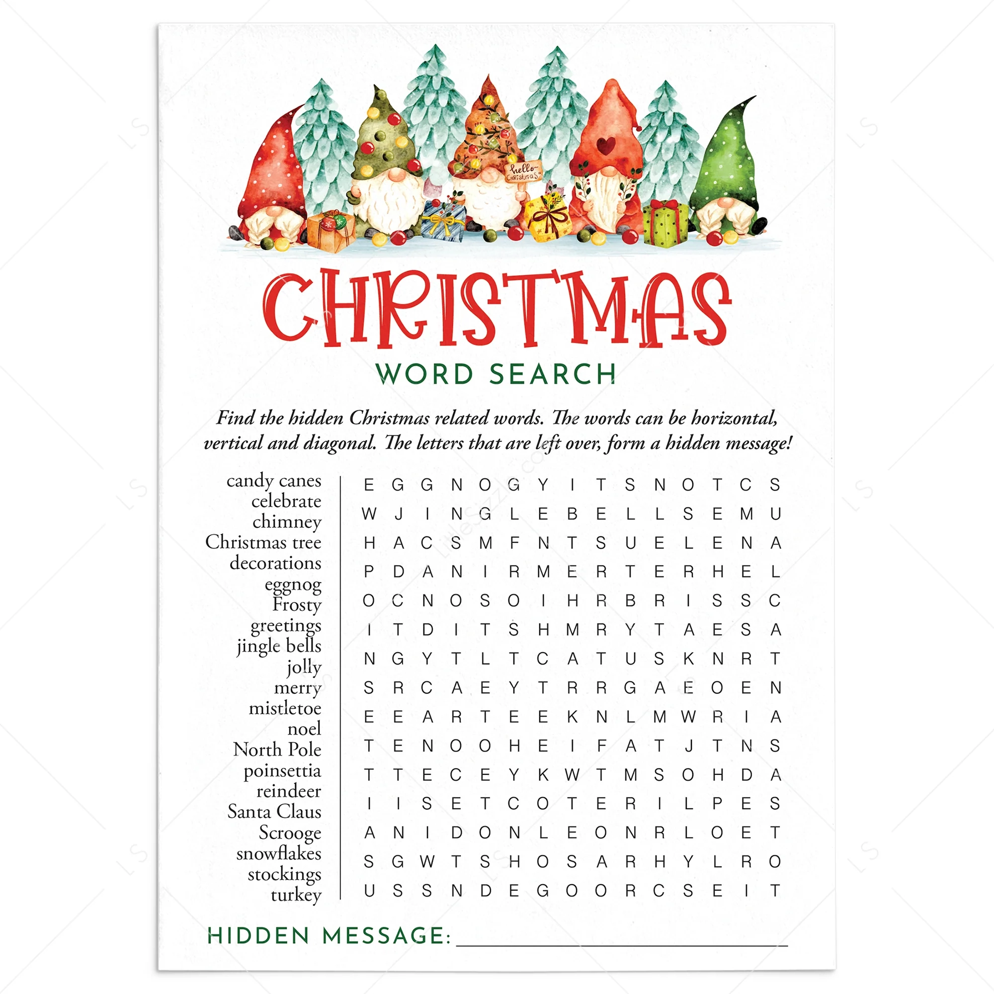 Christmas Word Find Game With Hidden Message Printable Fun Holiday Activities LittleSizzle