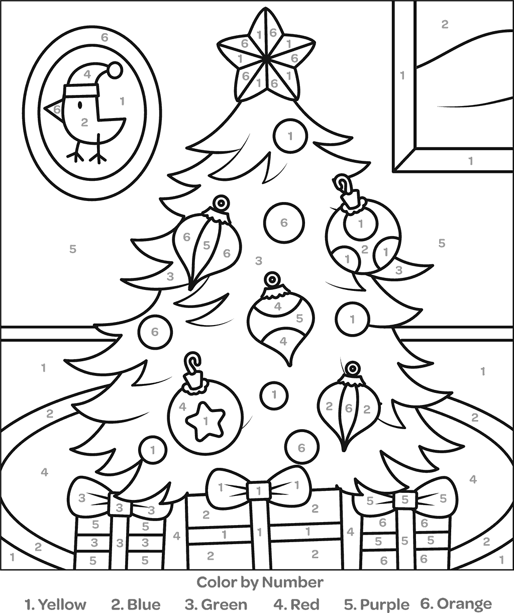 Color By Number Christmas Tree Coloring Page