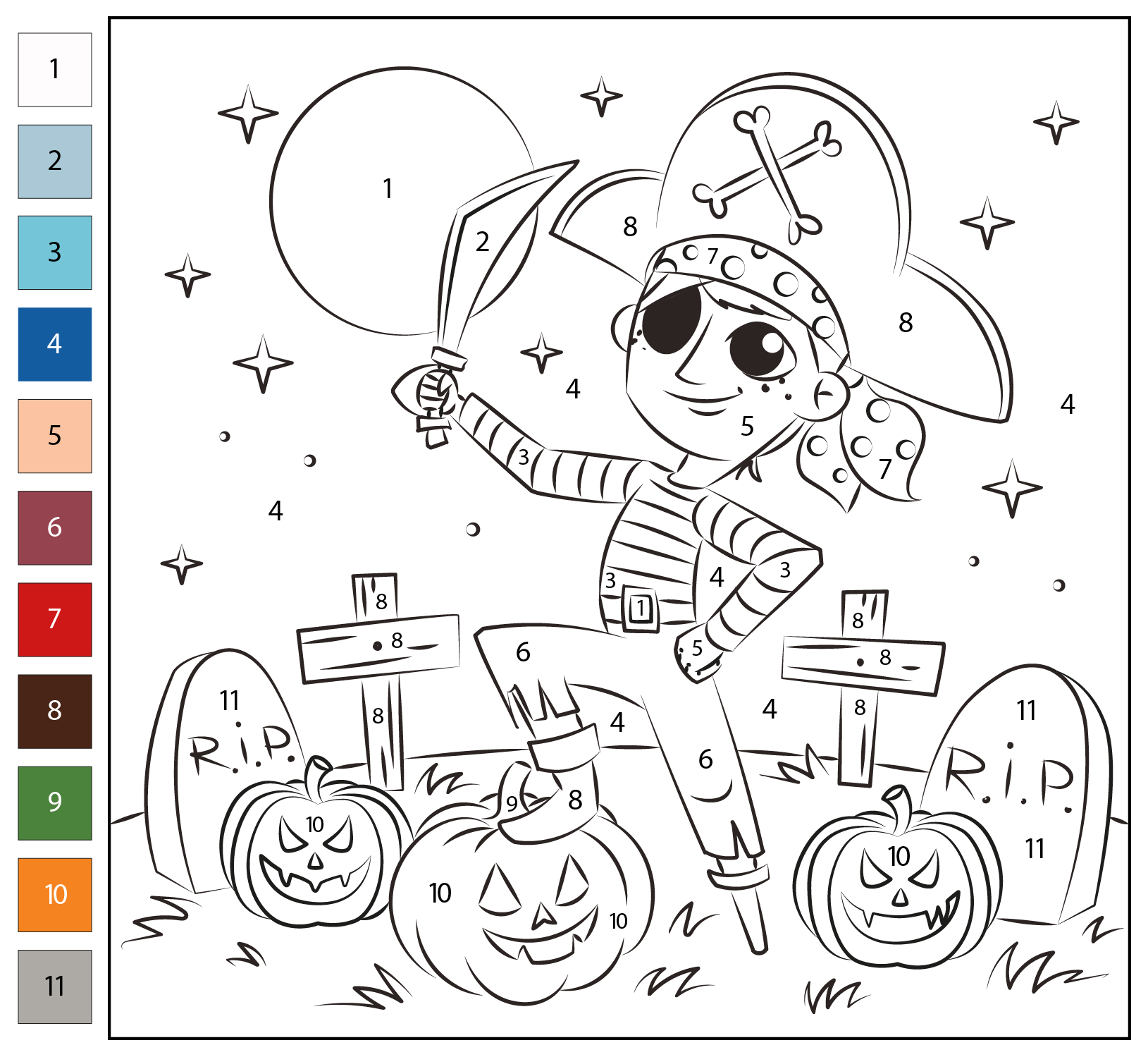 Color By Number Pirate Coloring Page Free Printable