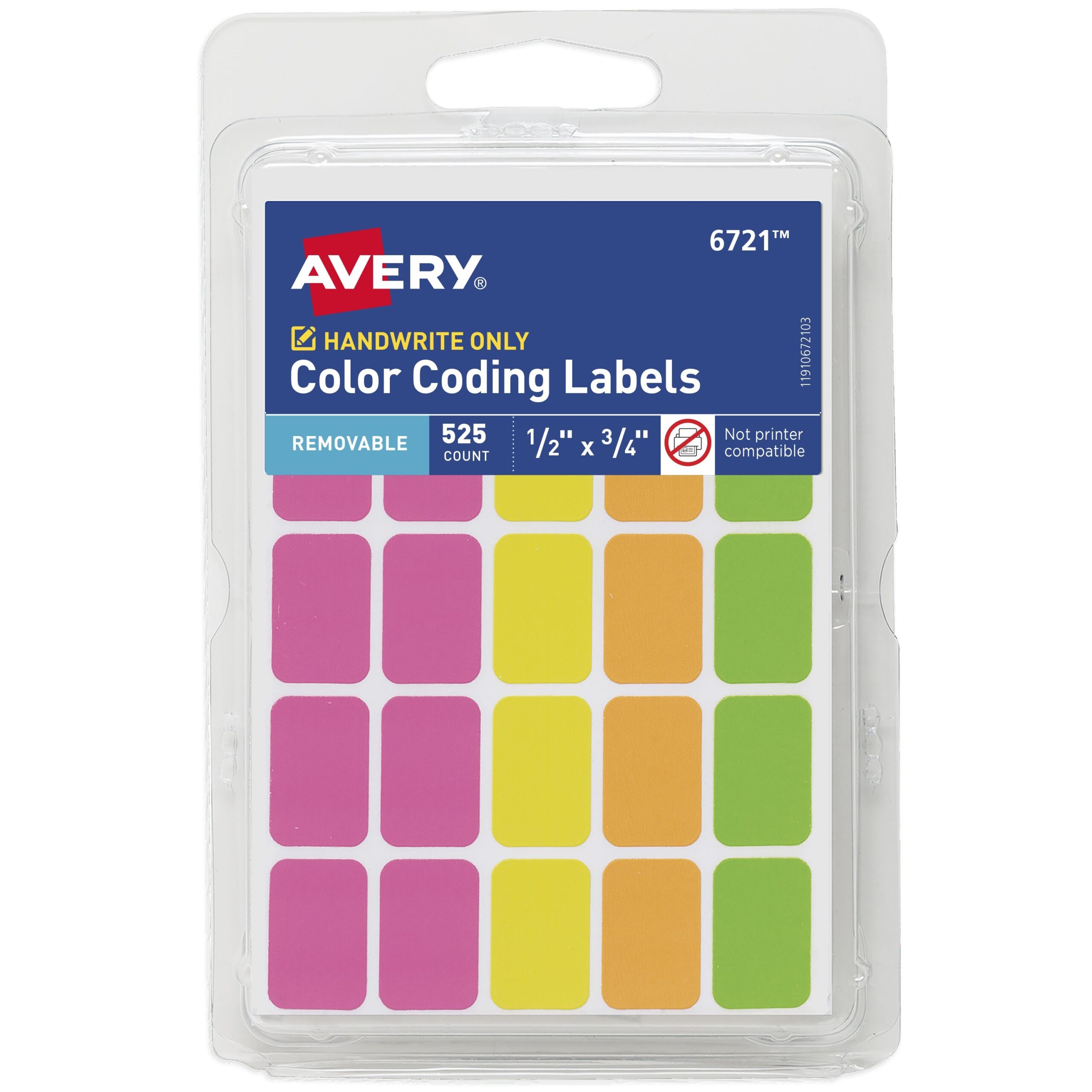 Color Coding Stickers 1 2 X 3 4 525 Total 6721 Avery