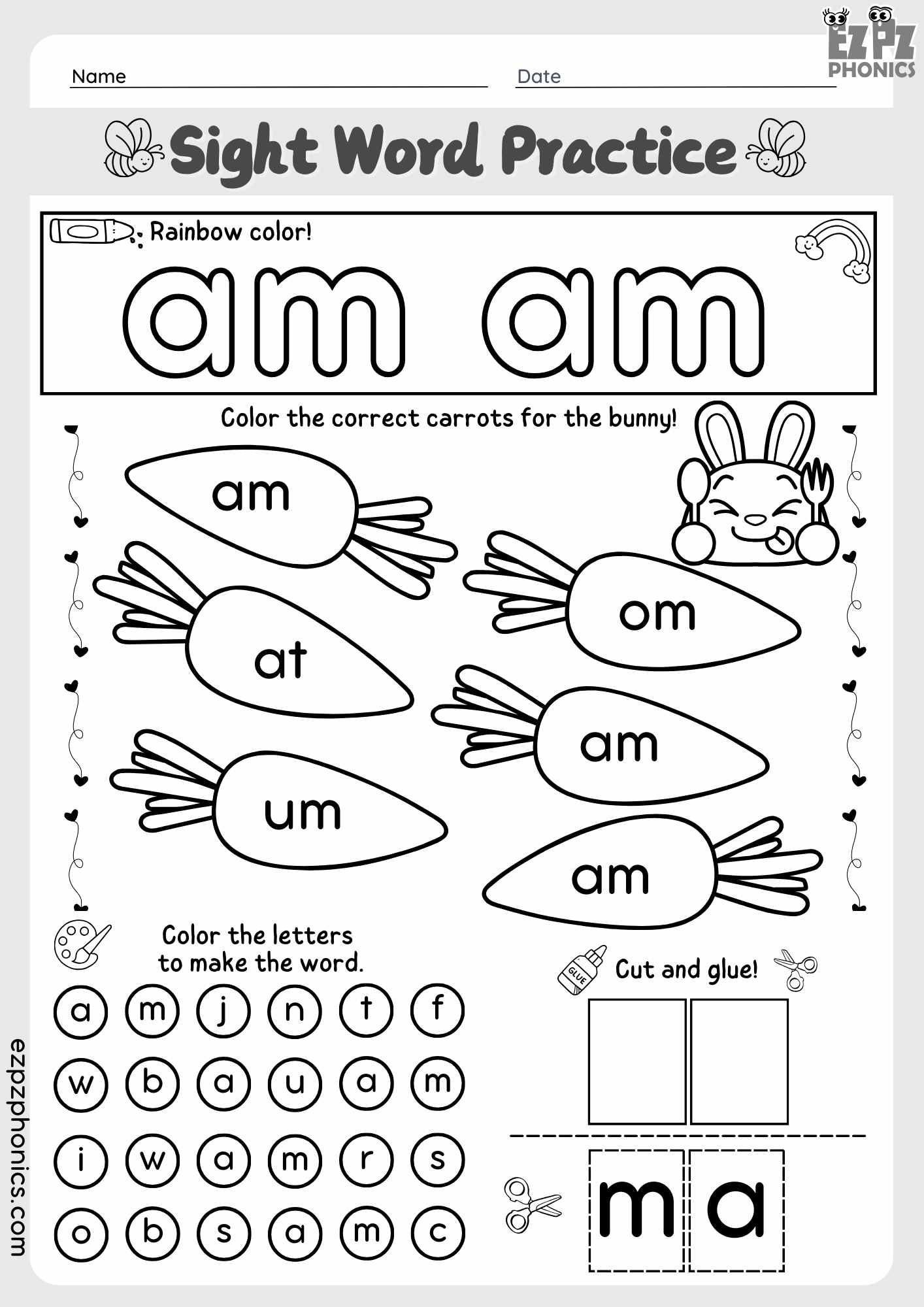 Color Cut And Paste Kindy Sight Words Ezpzphonics Color Cut And Paste Kindy Sight Words Ezpzphonics