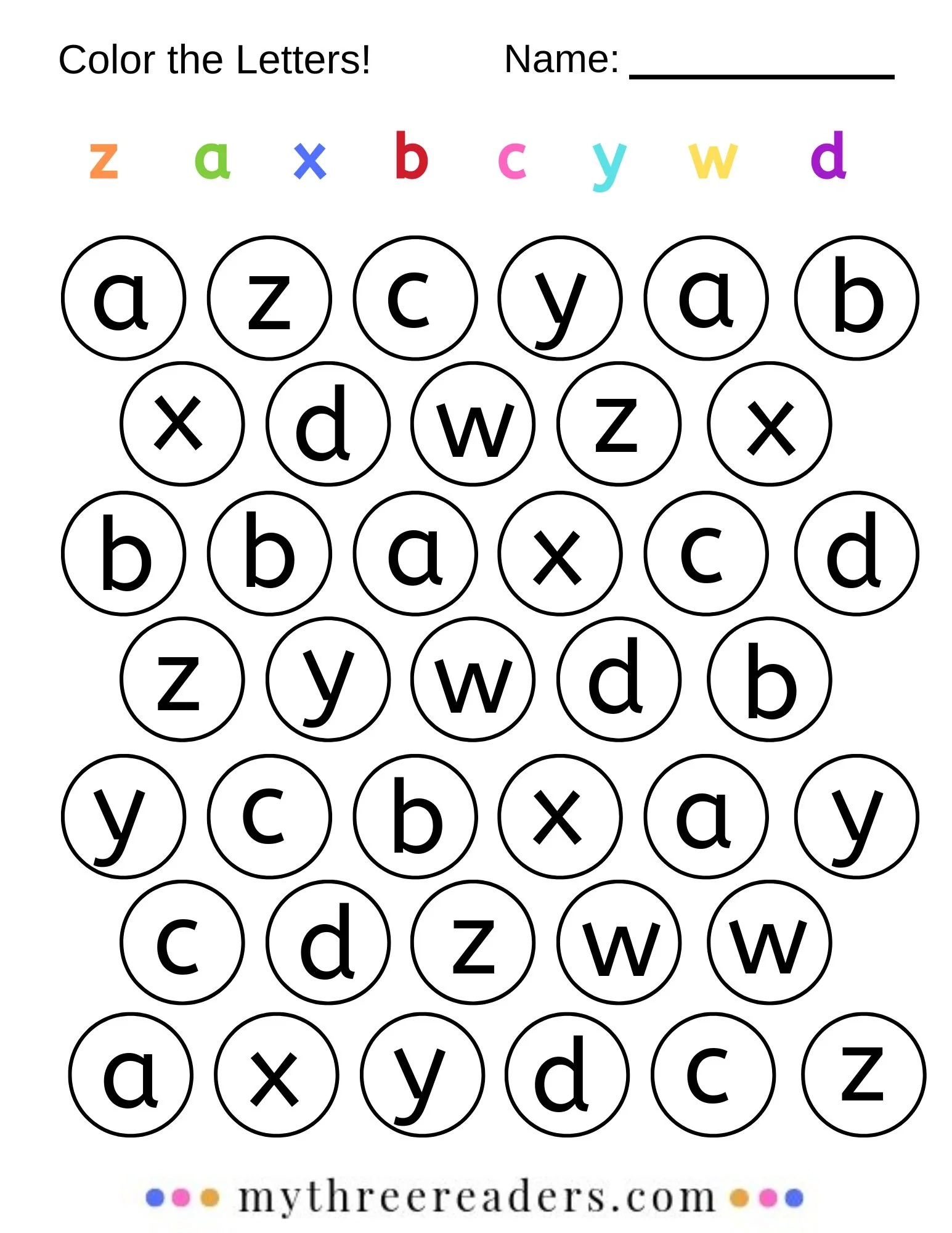 Color The Letter Printable Pages My Three Readers