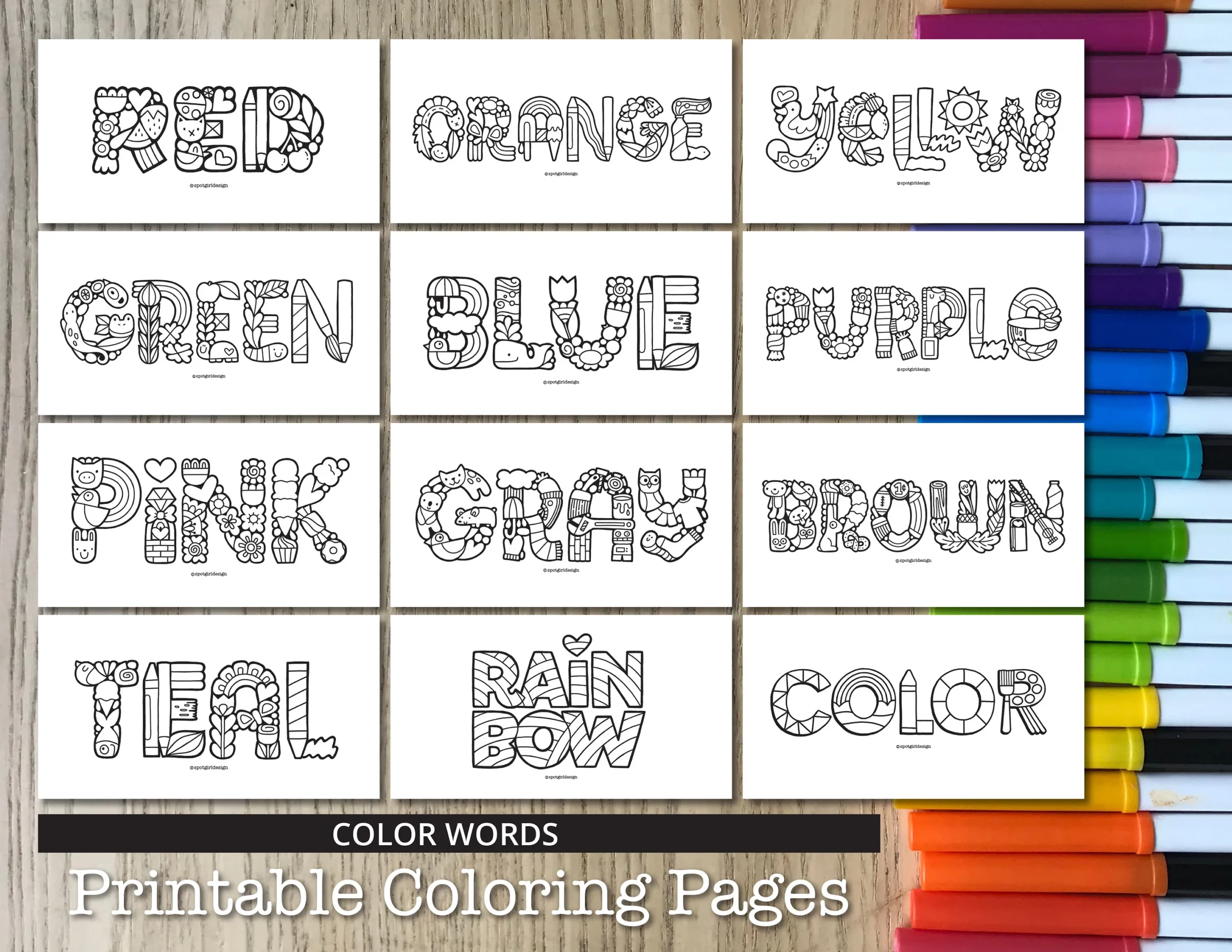 Color Word Printable Coloring Pages Etsy Color Word Printable Coloring Pages Etsy