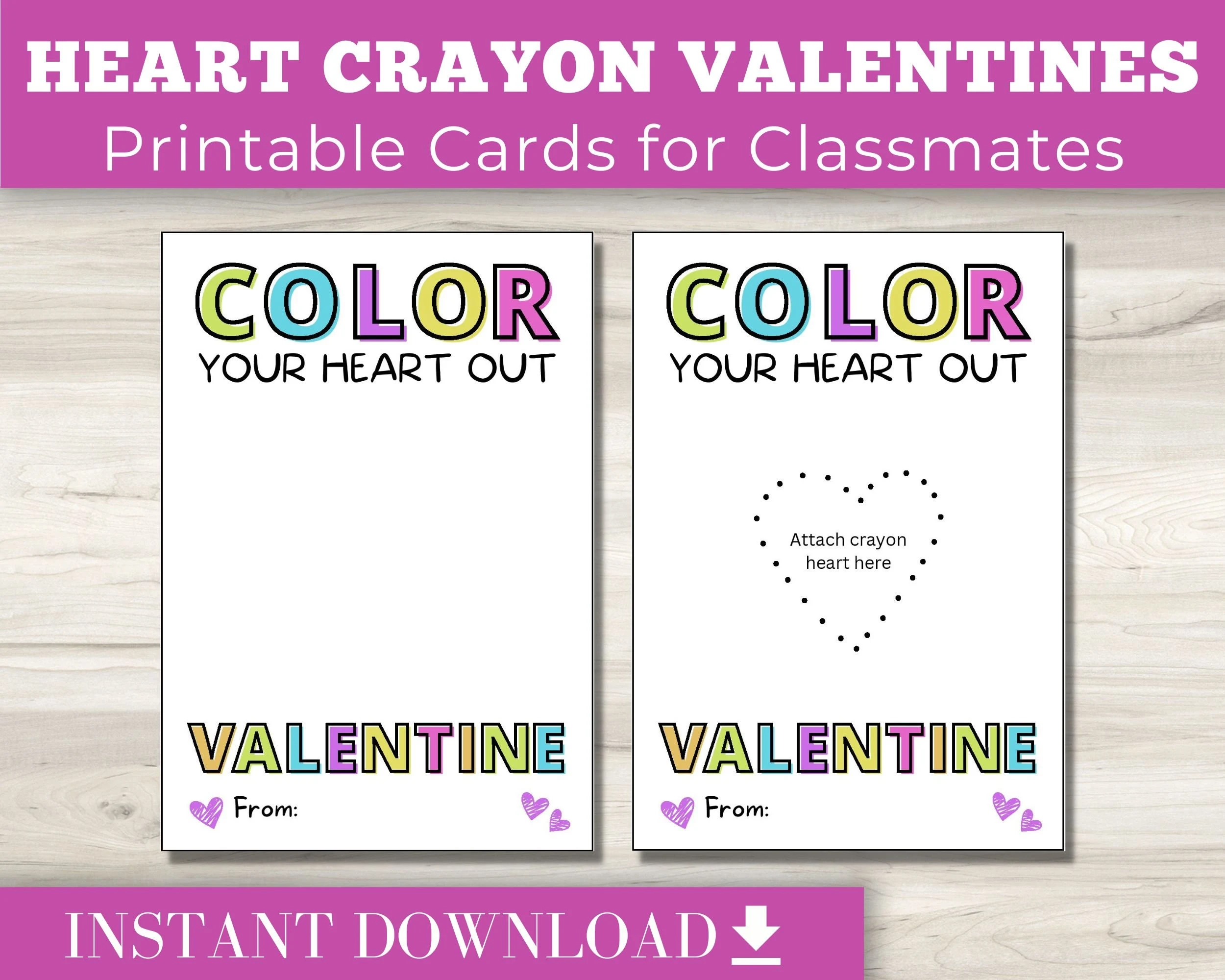 Color Your Heart Out Valentine s Day Crayon Card PDF Download Etsy