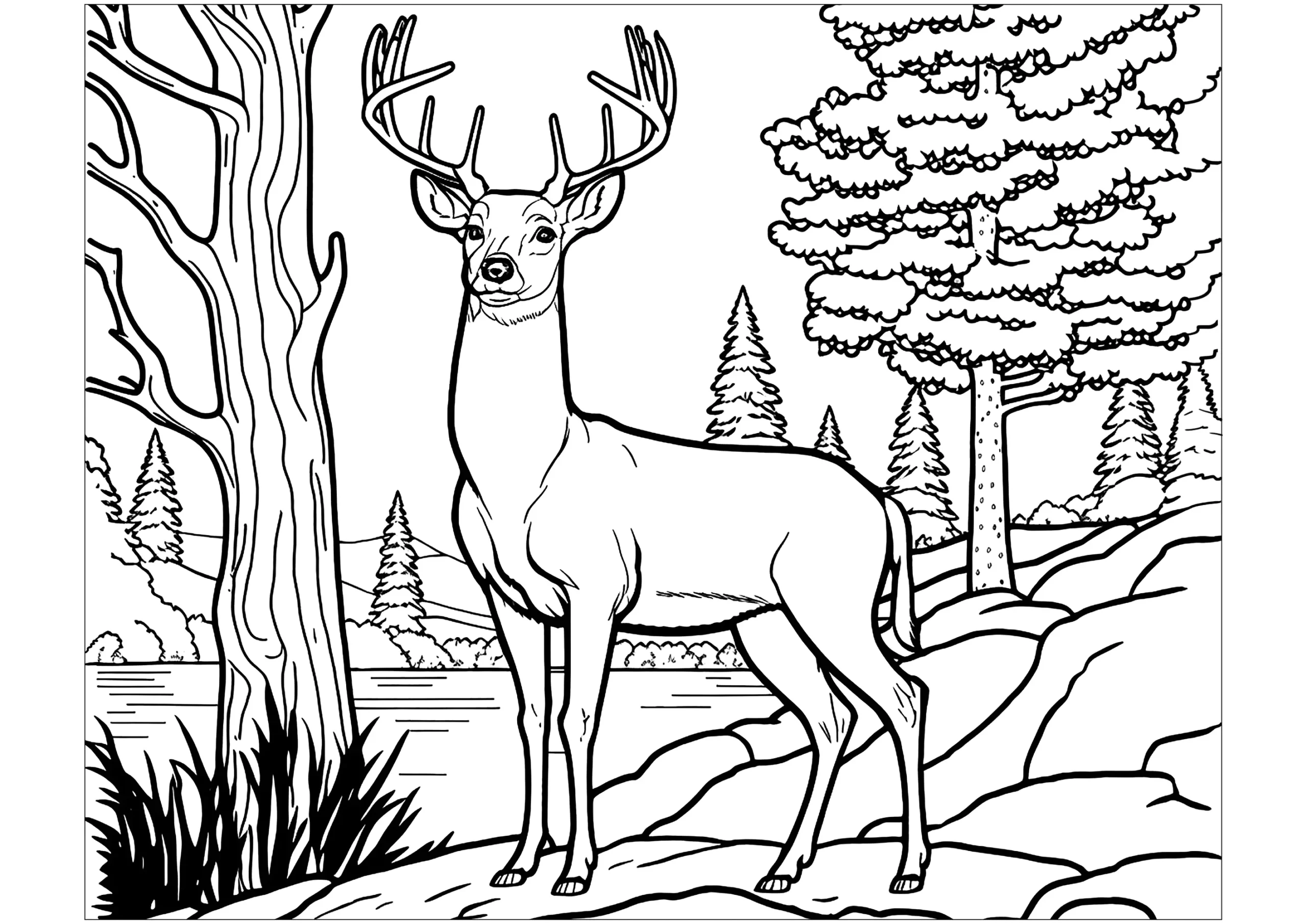 Coloring A Deer In The Forest Deer Coloring Pages