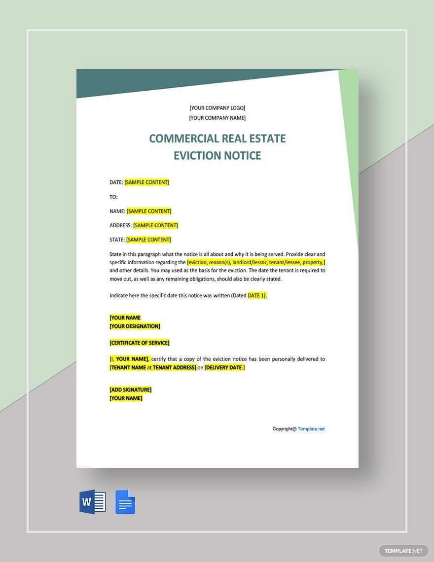 Commercial Real Estate Eviction Notice Template In Google Docs Word Download Template