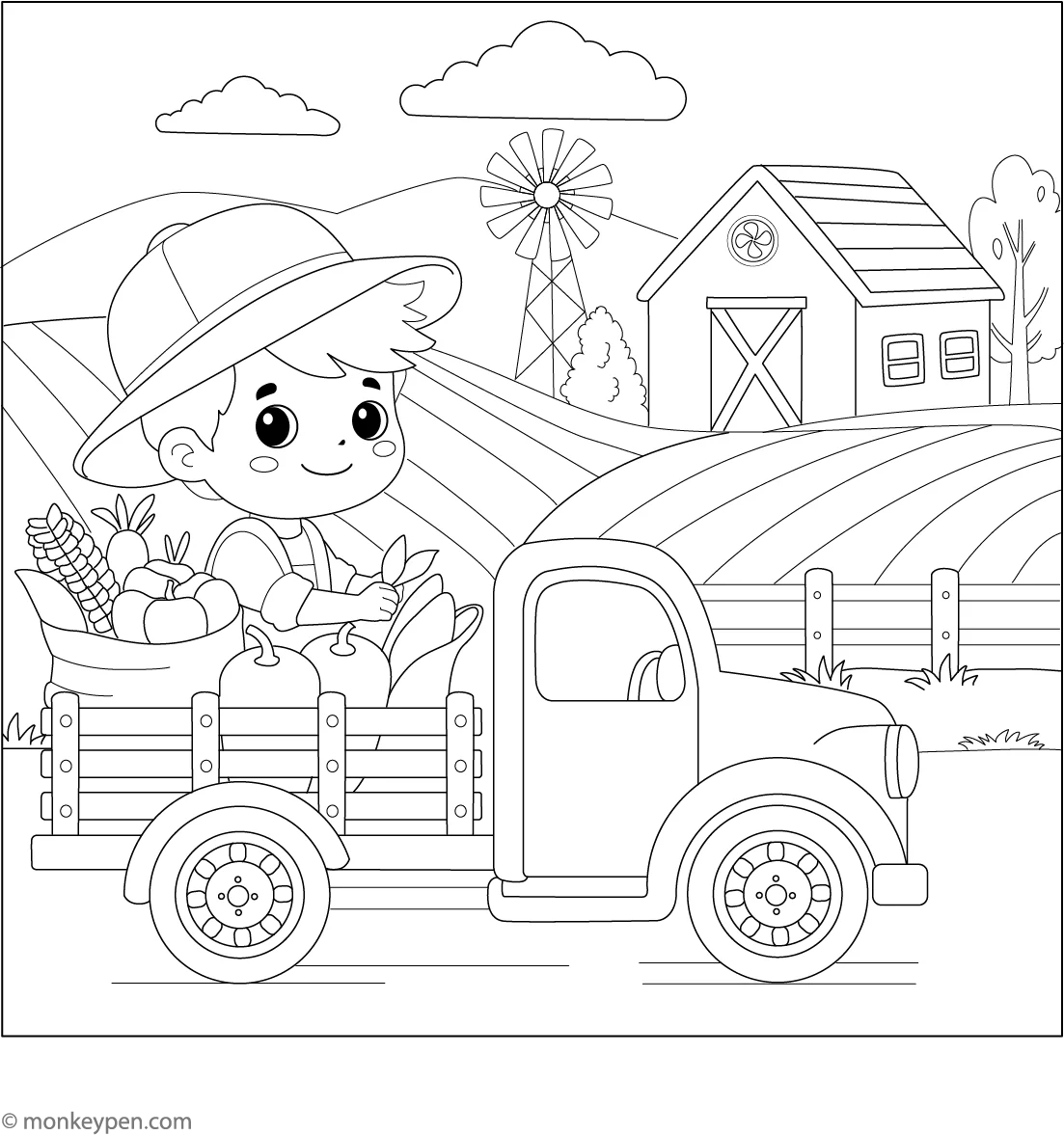 Country Farm Coloring Sheet Exciting Art Activity